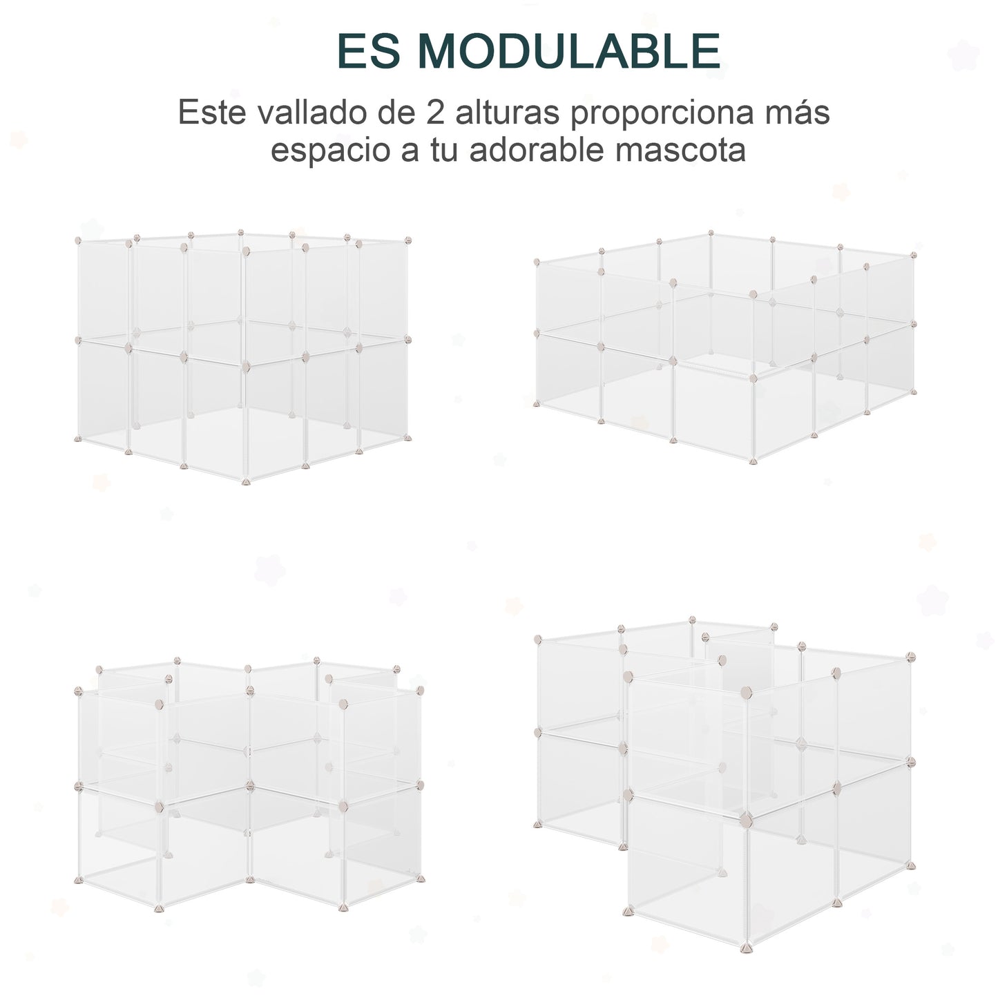 PawHut Valla para Animales Pequeños Jaula Modular con 12 Paneles 24 Conectores para Conejos Cobayas y Cachorros 105x105x45 cm Blanco