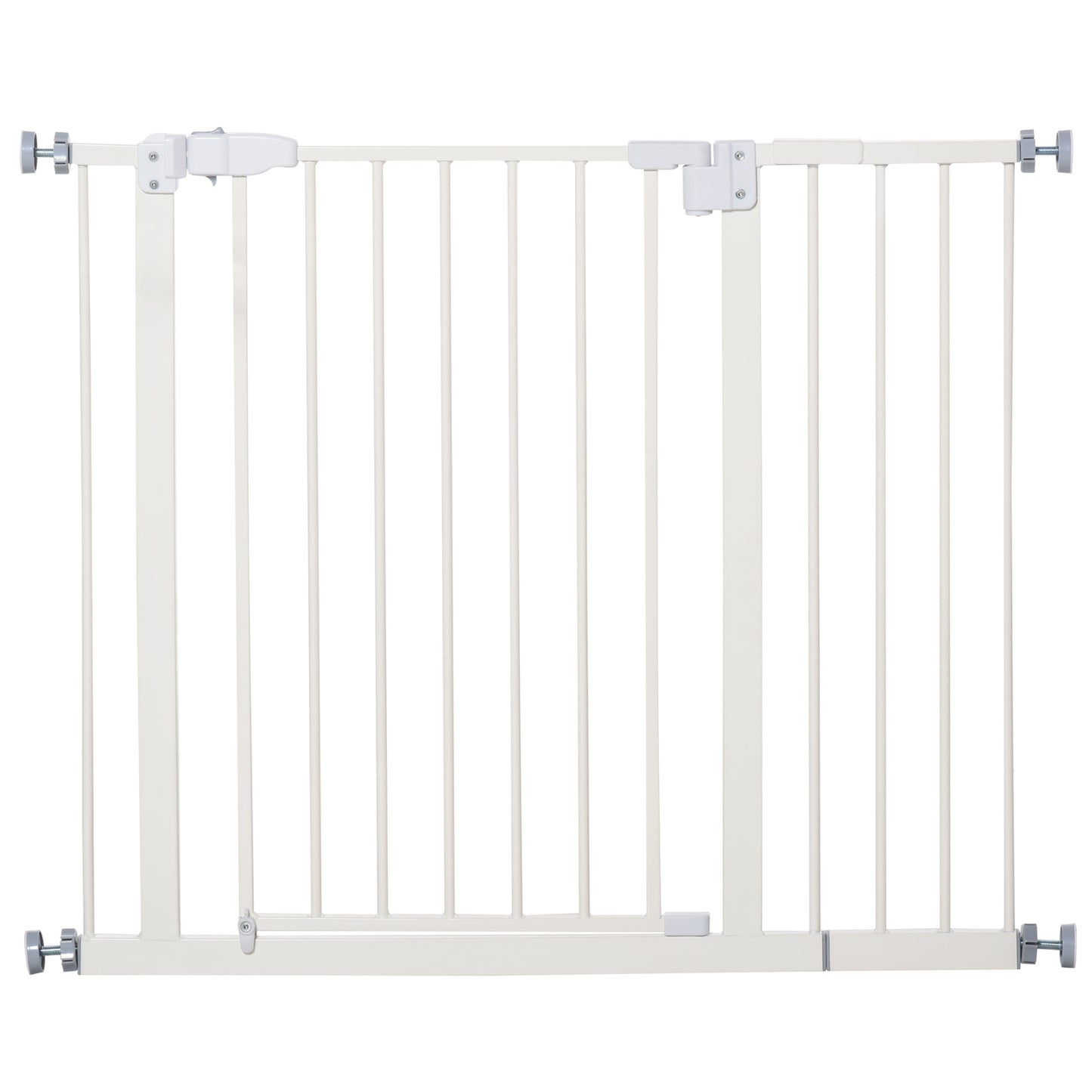 PawHut Barrera de Seguridad Metálica Puerta para Perros con Longitud Ajustable Sistema de Cierre Automático para Escaleras Pasillos 74-97,5x76,2 cm Blanco