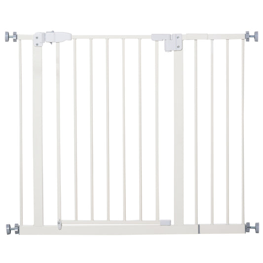 PawHut Barrera de Seguridad Metálica Puerta para Perros con Longitud Ajustable Sistema de Cierre Automático para Escaleras Pasillos 74-97,5x76,2 cm Blanco