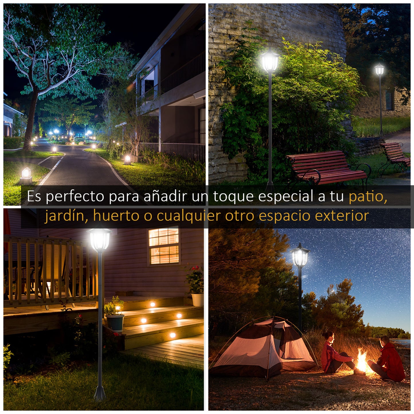 Outsunny Farola Solar Luz Solar para Jardín con Panel Solar Encendido Automático y Marco de Acero Inoxidable Impermeable IP44 para Terraza Patio 18x18x160 cm Negro