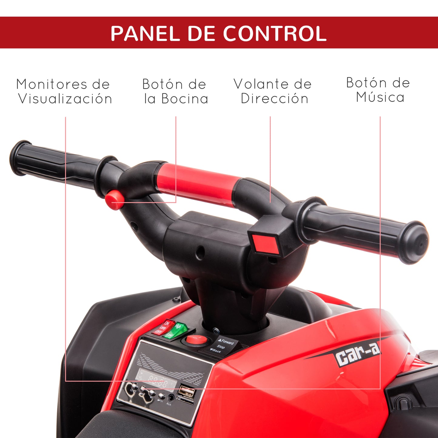 HOMCOM Quad Eléctrico para Niños de 3-5 Años Vehículo Eléctrico a Batería 12V con 2 Motores Faros Bocina Música Velocidad Ajustable Avance y Retroceso 83x53x55,5 cm Rojo