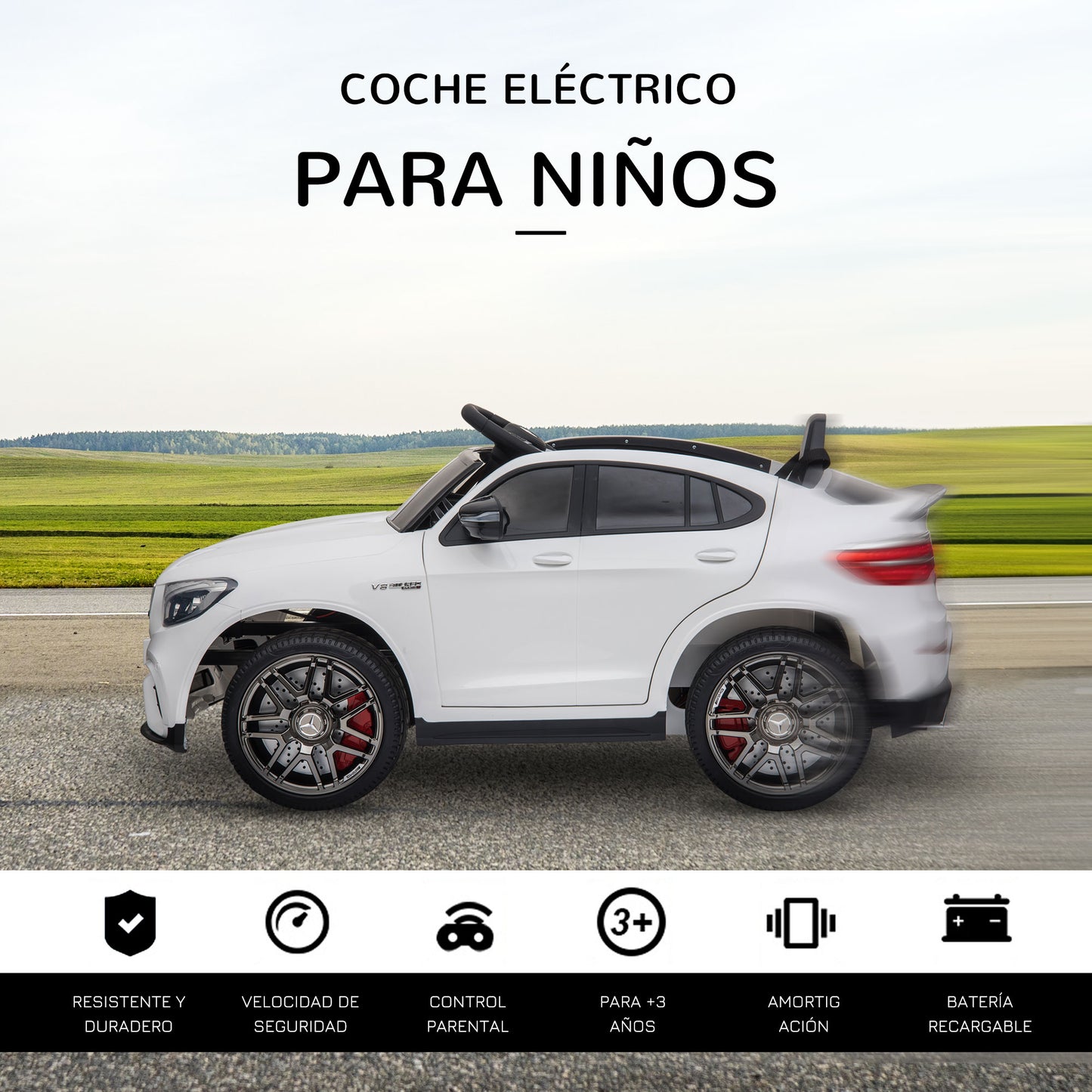 HOMCOM Coche Eléctrico para Niño +3 Años con Mando a Distancia Con Música y Luces Doble Apertura de Puerta Batería 12V Carga 30kg 115x70x55cm Blanco