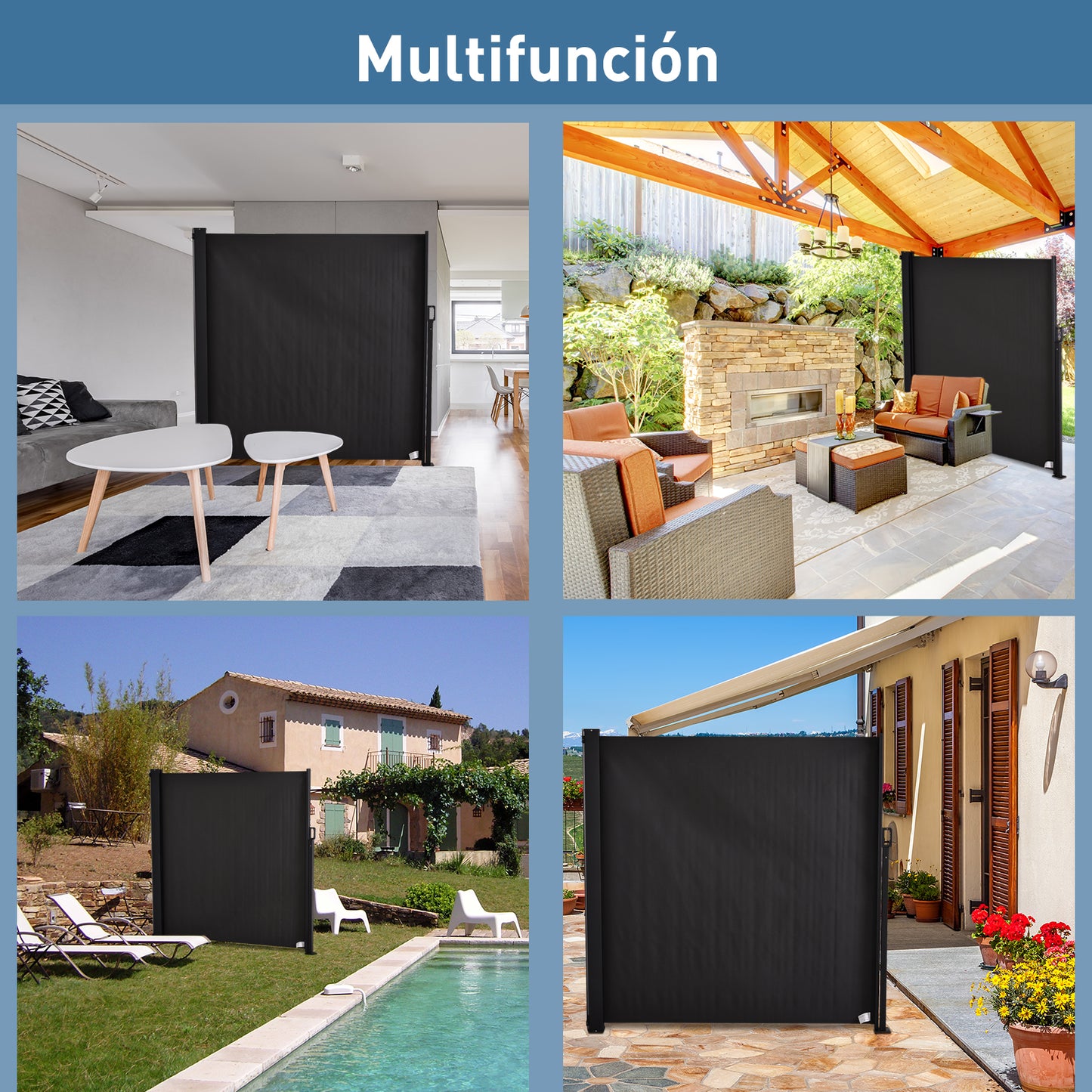 Outsunny Toldo Lateral Retráctil Exterior Pantalla de Privacidad contra Sol Viento Visión para Jardín Patio Balcón Tejado Hecho de Aluminio Poliéster Montar Utilizar Fácil 350x180(LxAn) Gris