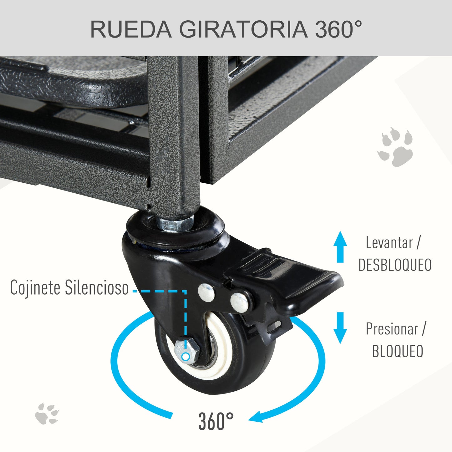 PawHut Jaula de Metal para Perros Plegable con Ruedas y Frenos Bandeja Extraíble y Puerta con Pestillos para Golden Retriver Labrador 109,5x71x78 cm Gris Oscuro