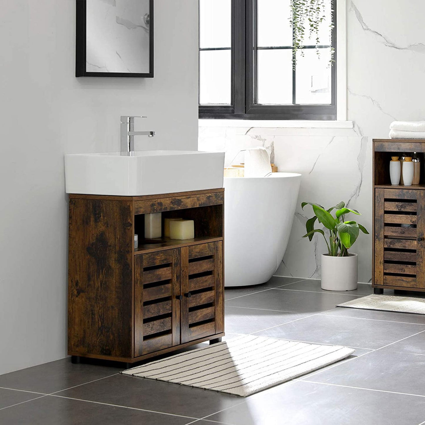 Mueble de Baño con 2 Puertas de Persiana-VASAGLE