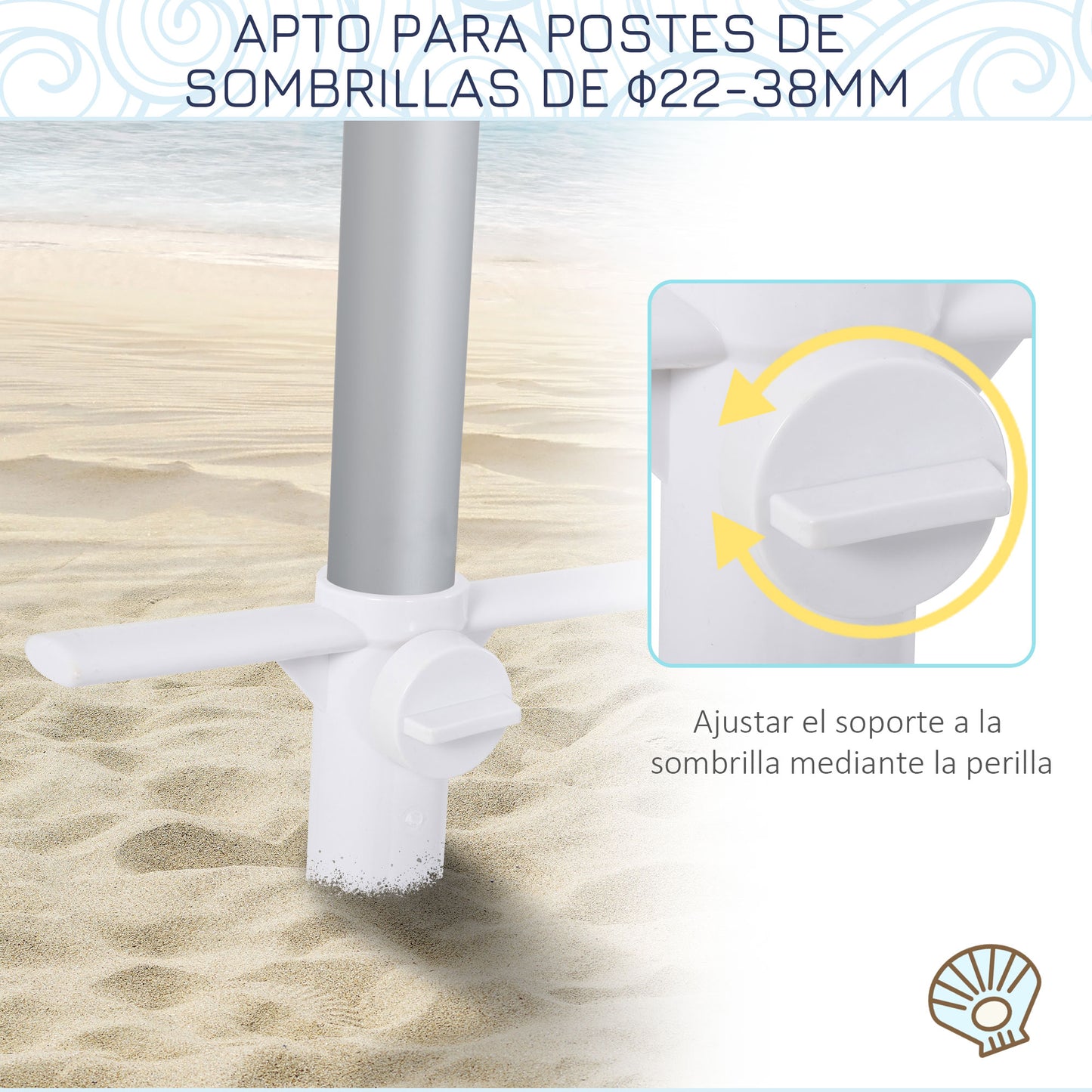 Outsunny Piqueta para Sombrilla con Perilla de Apretar Ajuste Universal Protección contra Viento Apto para Poste entre Ø22-38 mm 37x24 cm Blanco