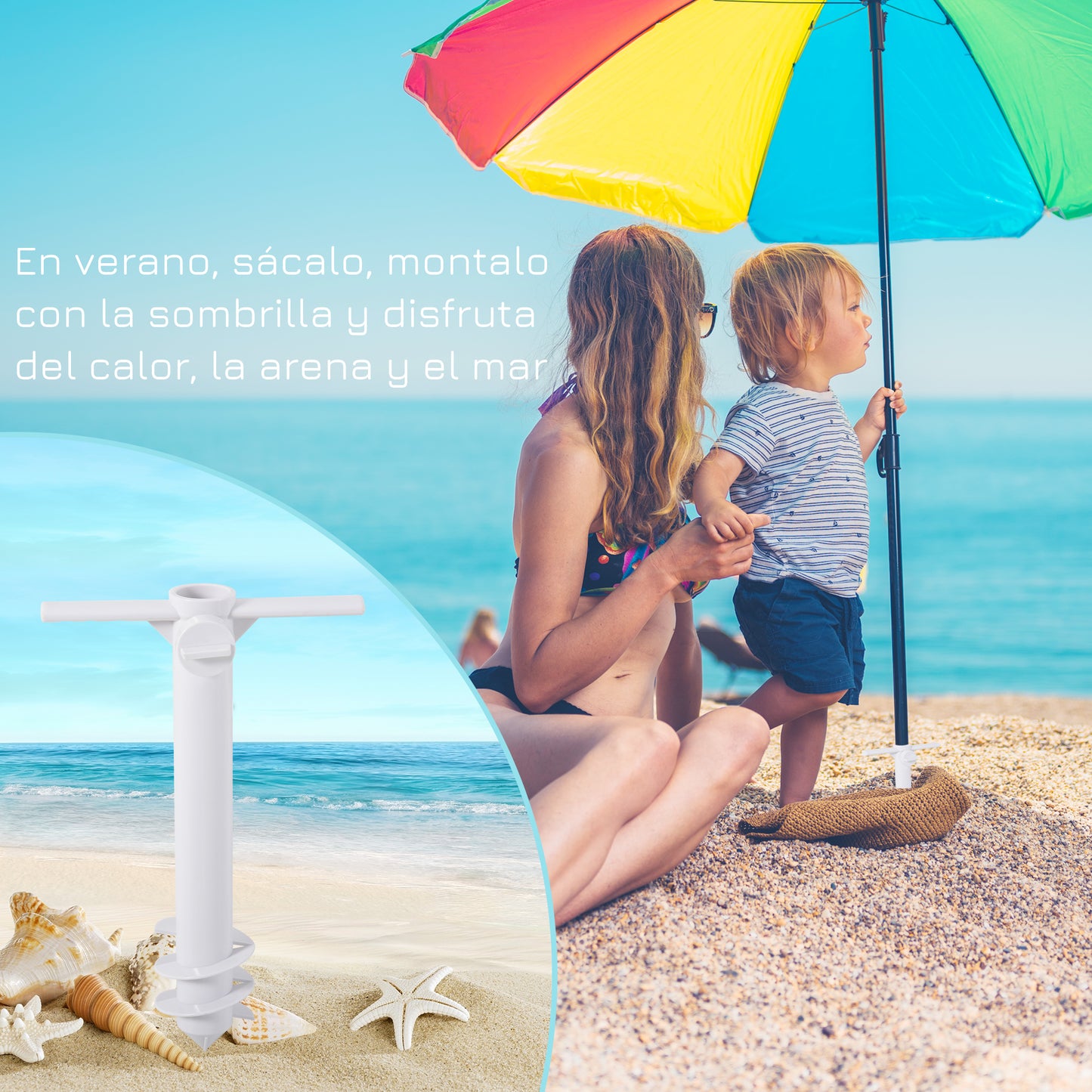 Outsunny Piqueta para Sombrilla con Perilla de Apretar Ajuste Universal Protección contra Viento Apto para Poste entre Ø22-38 mm 37x24 cm Blanco