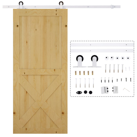 HOMCOM 183 cm Herraje para Puerta Corredera Kit de Accesorios para Puerta Corrediza de Madera con Guía de Suelo Riel de Acero al Carbono Blanco