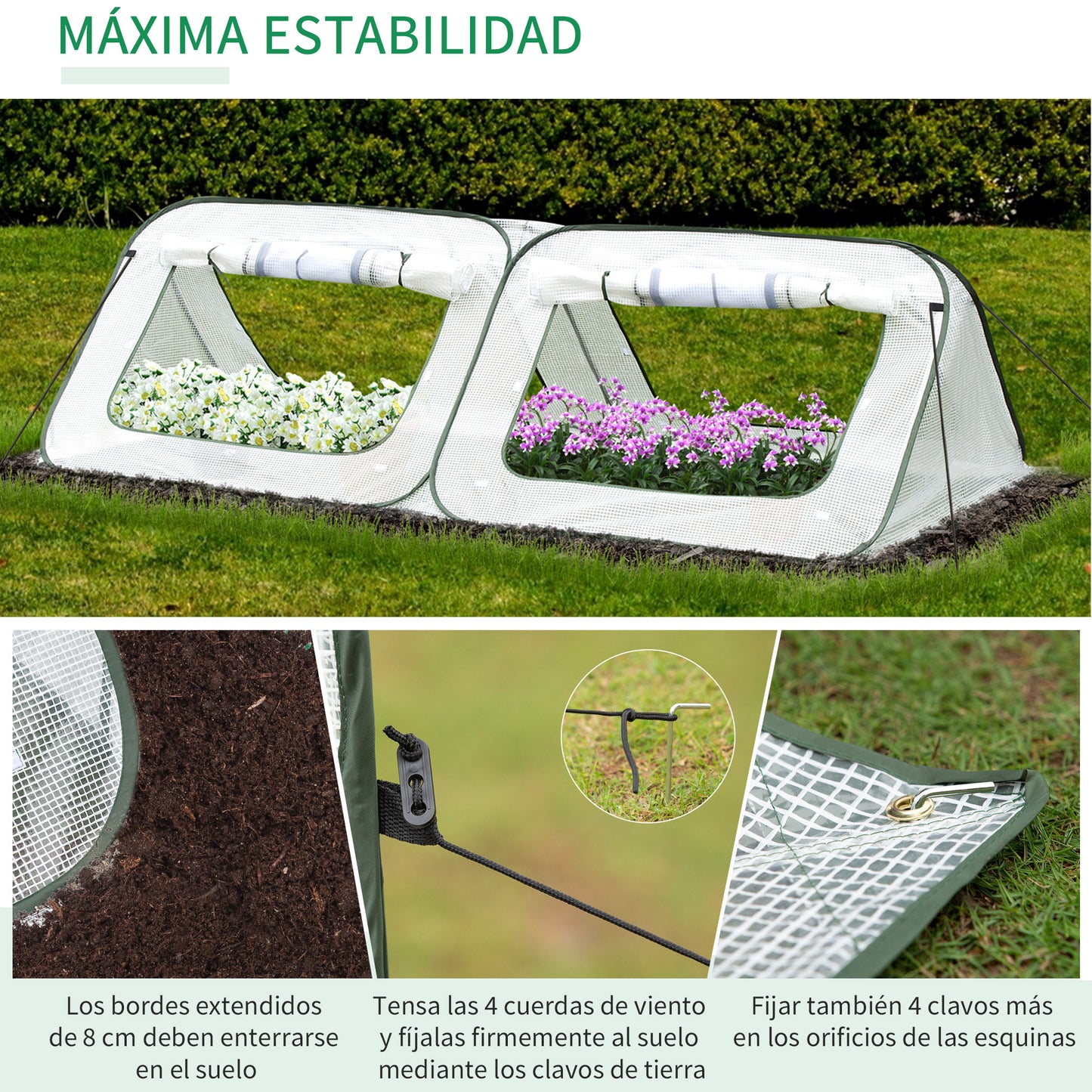 Outsunny Mini Invernadero de Jardín Pop Up 240x120x75 cm con 4 Puertas y Ventanas Enrollables Portátil con Bolsa de Transporte para Cultivos Plantas Flores Blanco