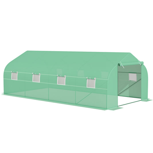 Outsunny Invernadero de Jardín 6x3x2 m Tipo Túnel para Cultivo Plantas Verduras con 8 Ventanas Transpirables y Puerta Enrollable con Cremallera Acero Verde