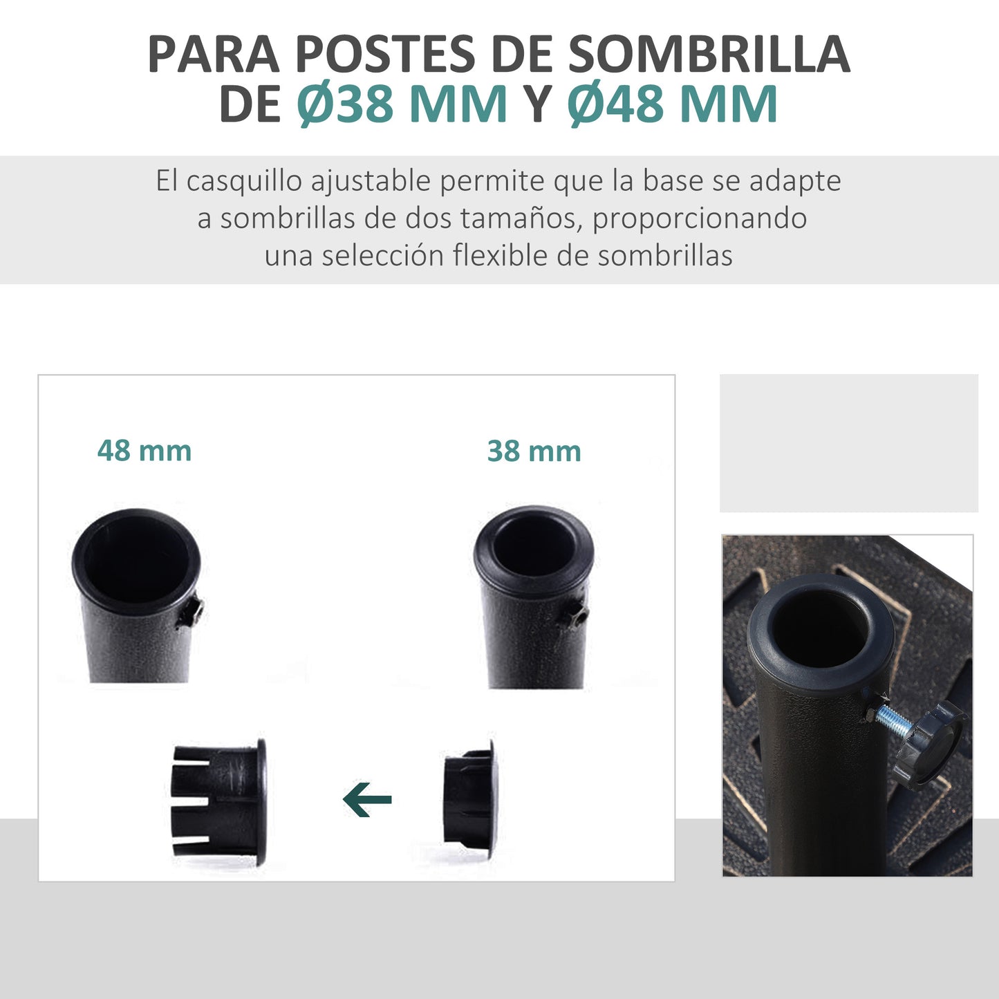 Outsunny Conjunto de Sombrilla Incluye 1 Sombrilla de Jardín de Aluminio Ø266x250 cm y 1 Base de Sombrilla de Resina Peso 15 kg 47x47x32 cm Verde y Bronce