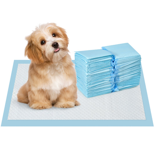 PawHut Empapadores para Perros 100 Unidad 45x30 cm Resguardos para Perros Diseño de 6 Capas con Superficie de Secado Rápido a Prueba de Fugas Azul