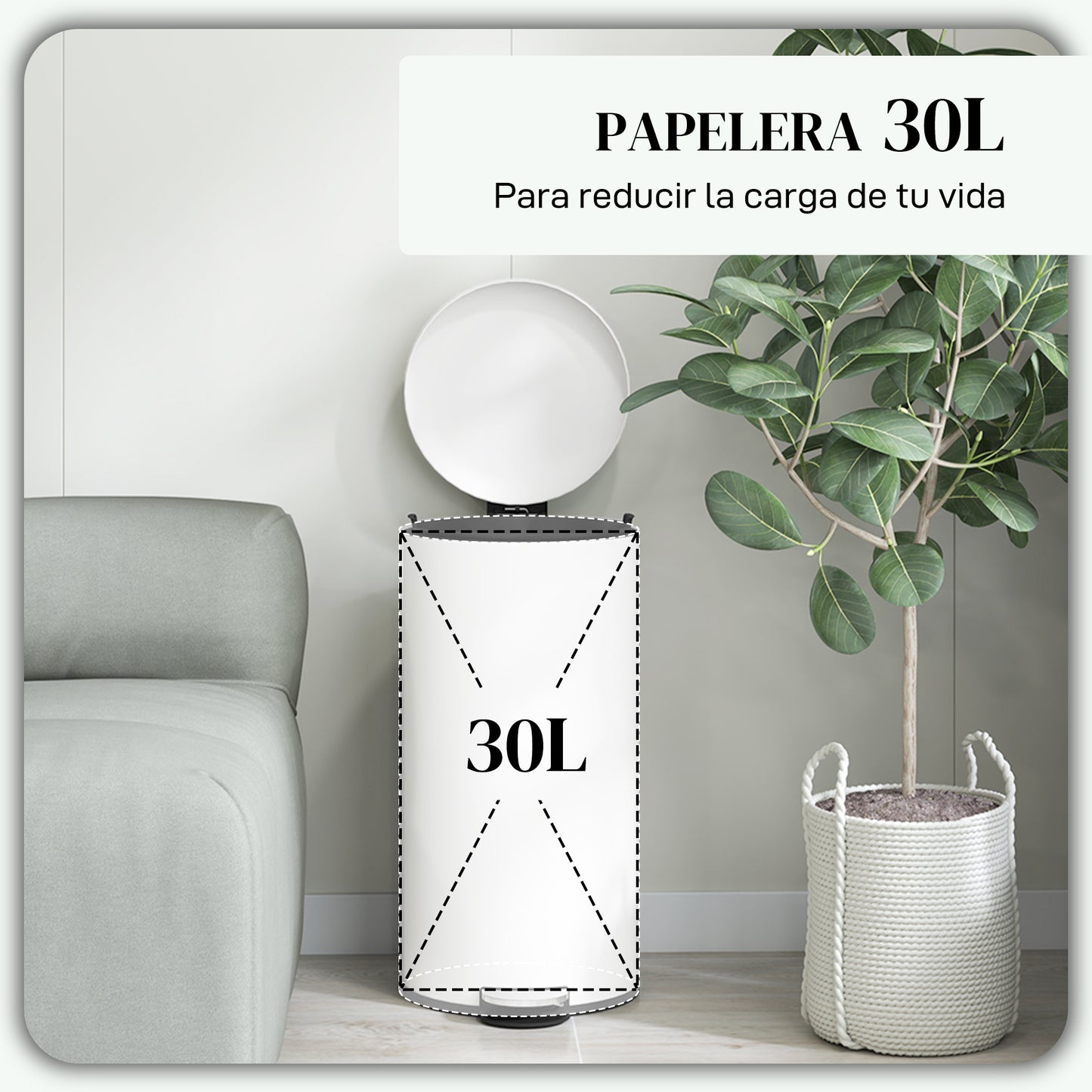 HOMCOM Cubo de Basura para Cocina 30L Papelera de Cocina con Pedal Tapa de Cierre Suave y Cubo Extraíble para Dormitorio Oficina Estudio Salón Crema