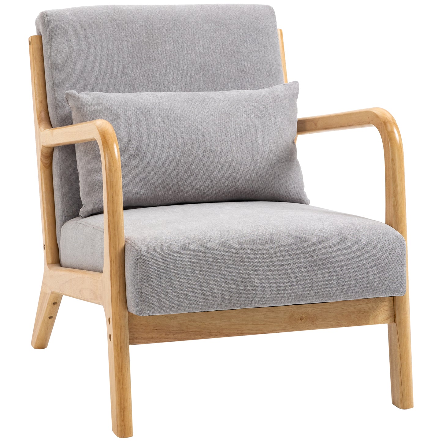 HOMCOM Butaca de Salón Butaca Nórdica Sillón de Salón con Reposabrazos Cojín y Marco de Madera de Caucho para Dormitorio Carga 120 kg 61x78x76 cm Gris