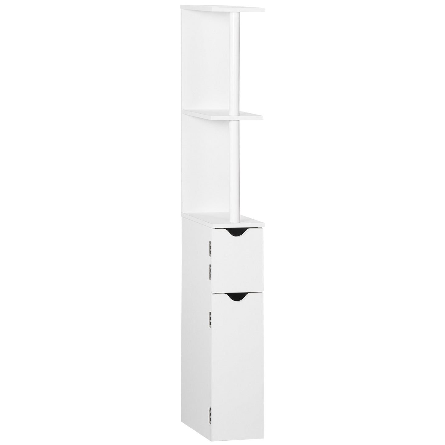 kleankin Columna de Baño Mueble de Baño con Puertas y Estantes Abiertos Armario de Baño Estilo Moderno 15,2x29,8x118 cm Blanco