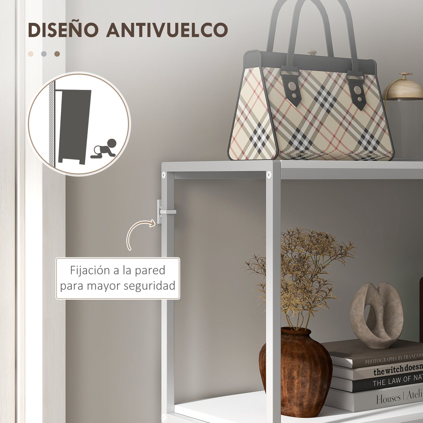 HOMCOM Mesa Consola Recibidor Mesa de Entrada con Estante Abierto y Estructura de Acero Antivuelco para Salón Pasillo 100x30x87 cm Blanco