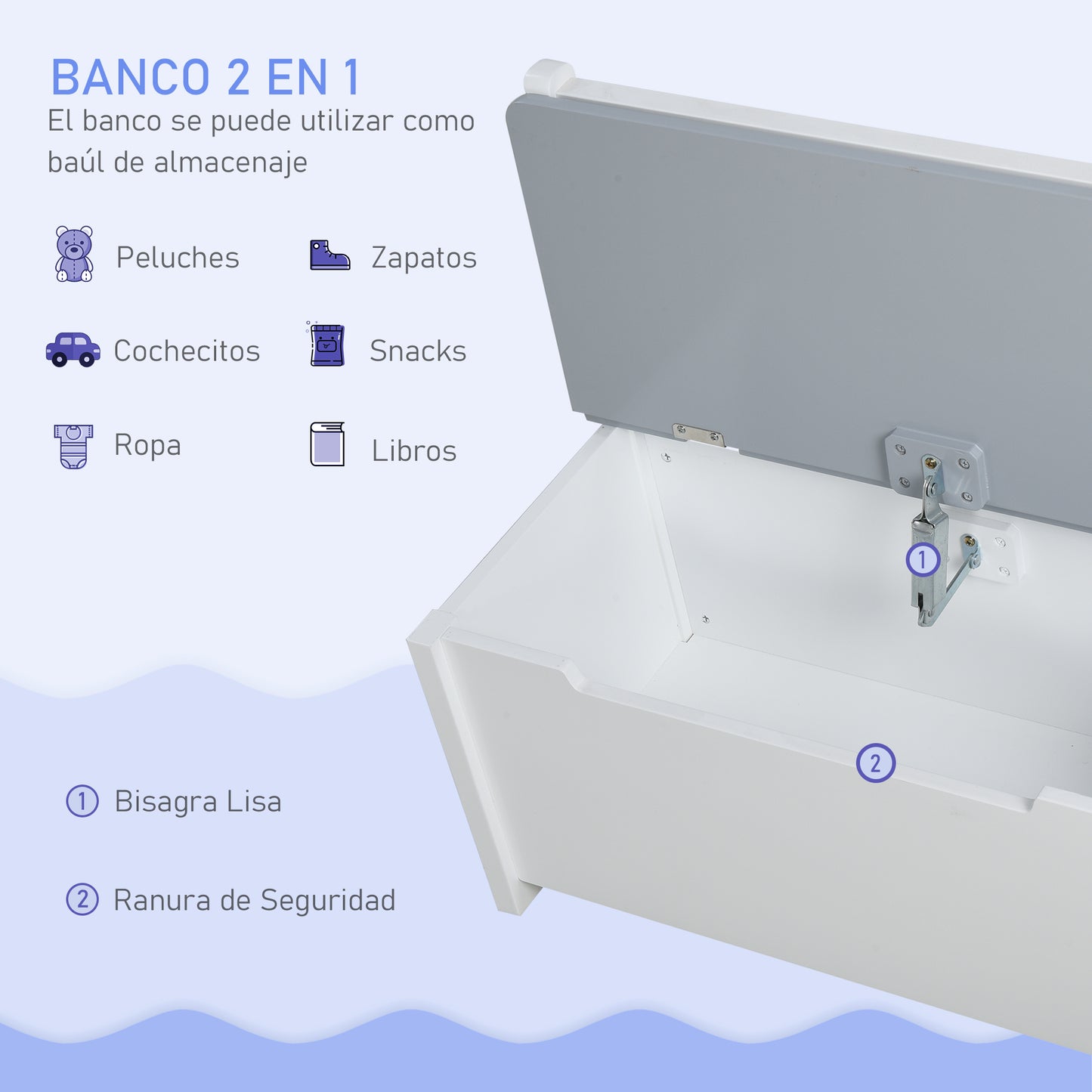 HOMCOM Mesa y Sillas Infantiles de 4 Piezas Mesa Infantil con 2 Sillas y Banco con Almacenaje Juego de Muebles para Actividades para Niños de +3 Años para Dormitorio Sala de Juegos Gris y Blanco