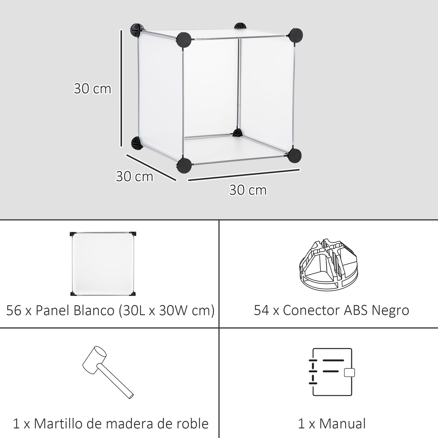 HOMCOM Armario Modular de Plástico Zapatero Organizador con 16 Cubos de 30x30x30cm para Entrada Pasillo Dormitorio 125x32x125 cm Transparente