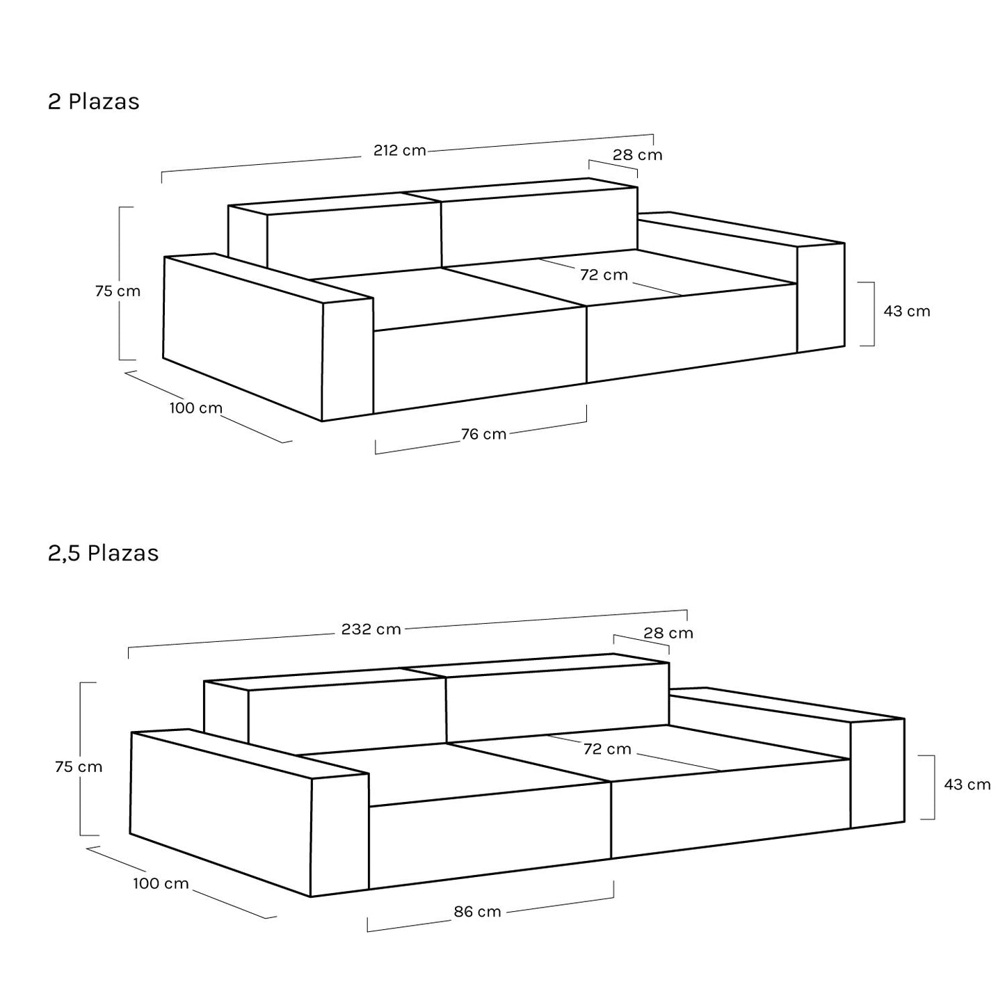 Novu Sofá 2.5 Plazas / Sin Chaise Longue / Marfil - WABI HOME