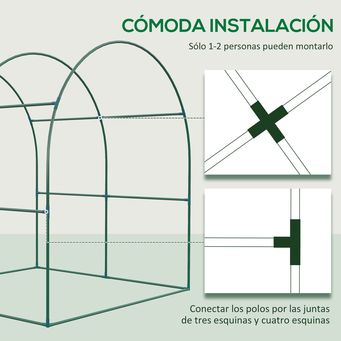 Outsunny Invernadero de Jardín 180x180x200 cm Invernadero de Túnel Pequeño con Puerta Enrollable y Ventana de Malla para Cultivar Plantas Flores Verde