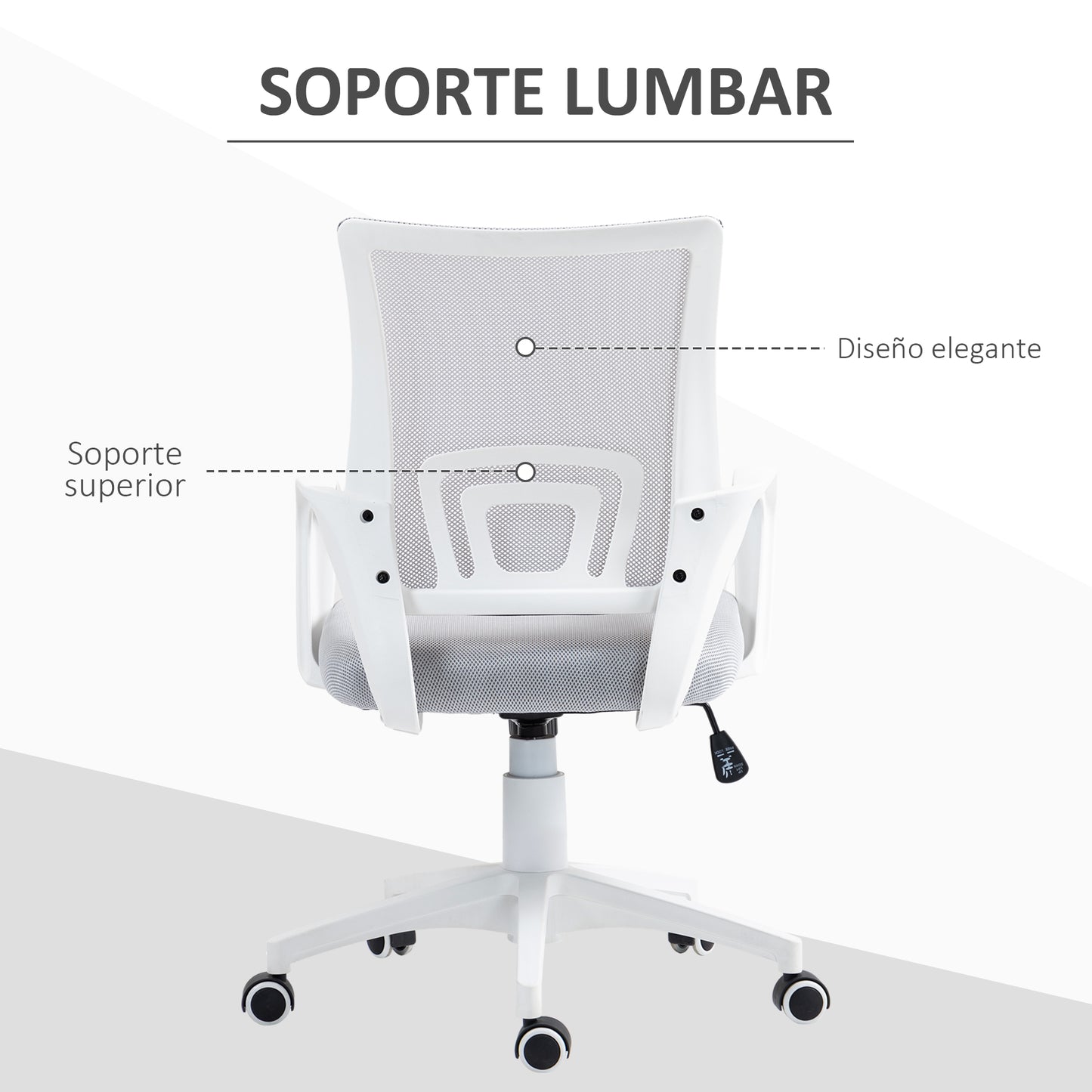 HOMCOM Silla de Oficina de Malla Silla de Escritorio Giratoria con Altura Ajustable Función de Basculante Soporte Lumbar y Reposabrazos Silla para Estudio Carga 120 kg Gris