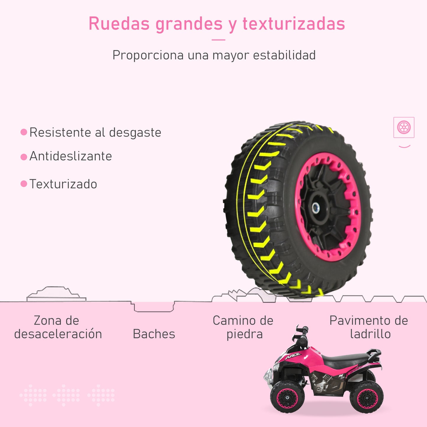 HOMCOM Quad Moto Correpasillo para Niños de 18-36 Meses con Función de Luces y Música Diseño Novedoso Soporta hasta 20 kg 67,5x38x44 cm Rosa