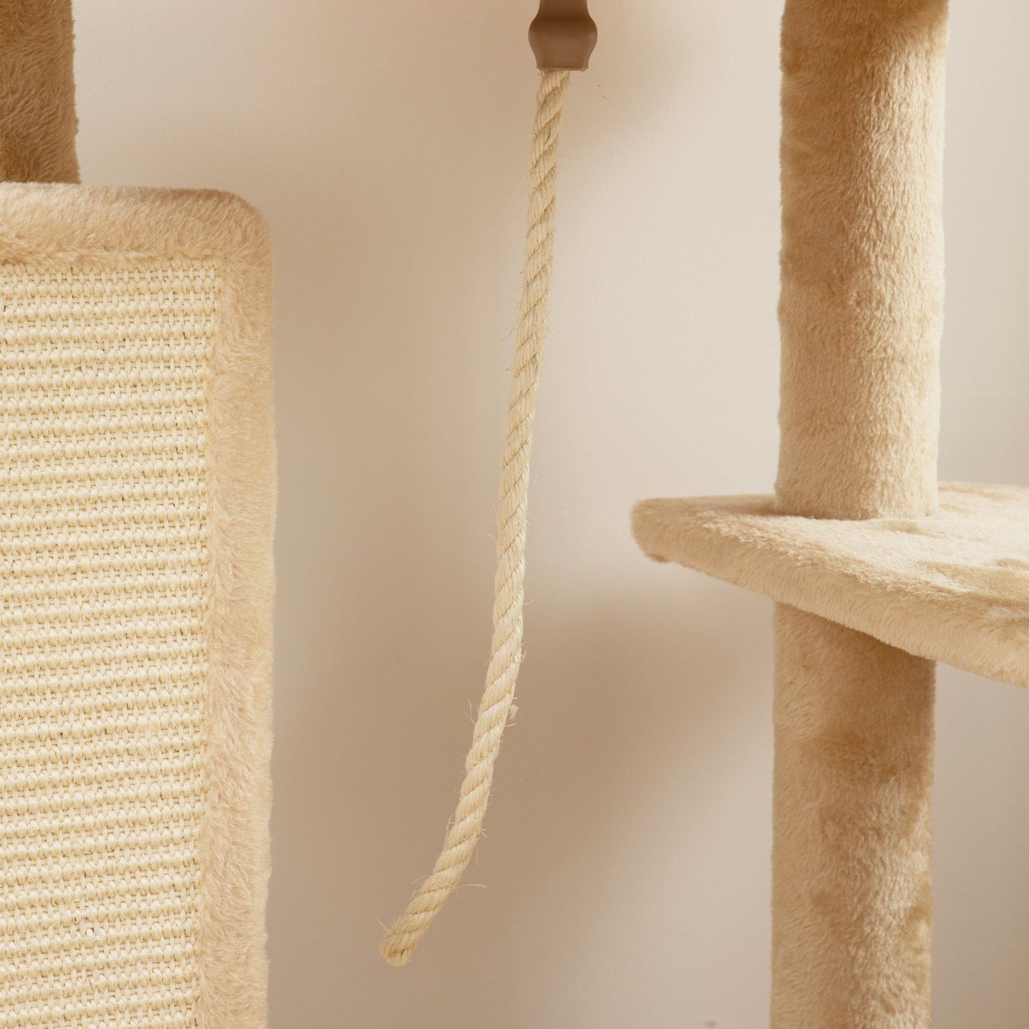 PawHut Árbol Rascador para Gatos Altura 132 cm Árbol para Gatos Torre para Gatos con Plataformas Poste con Cepillo Bolas Colgantes y Almohadilla para Rascar Beige