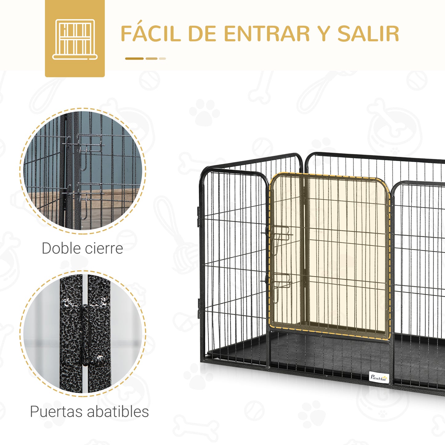 PawHut Parque para Mascotas Rectangular Parque de Juegos para Mascotas 4 Paneles de Acero 109x74x71 cm con Puerta de Doble Pestillo y Bandeja Extraíble para Exterior e Interior