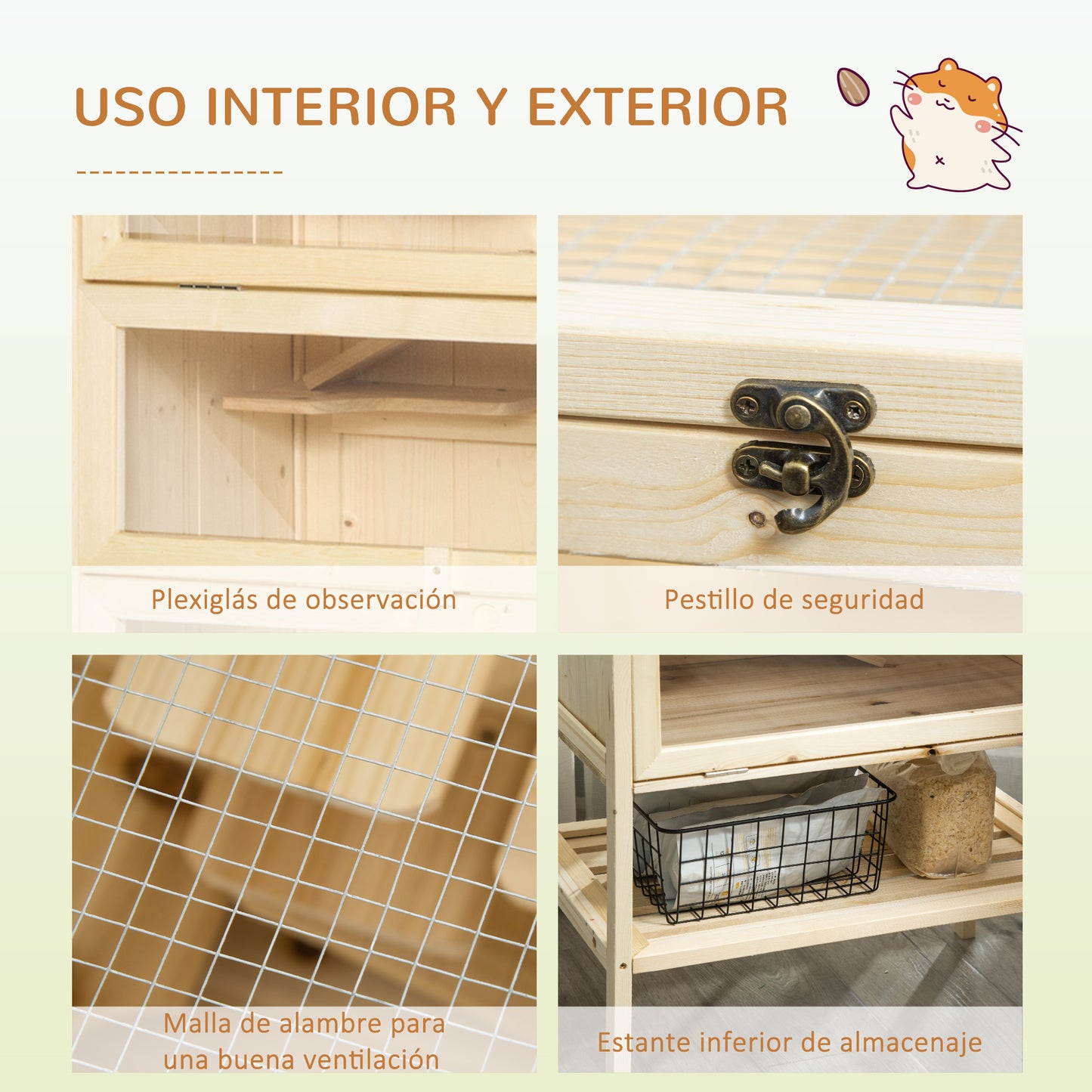 PawHut PawHut Jaula de Madera para Hámster Ratones Animales Pequeños y Roedores Tipo Casa Conejera con Techo Abatible 5 Pisos 10 Plataformas y 3 Escaleras 60x40x120 cm