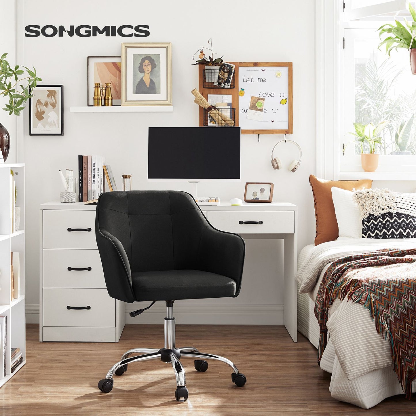 Silla de Estudio Giratoria Negro-SONGMICS