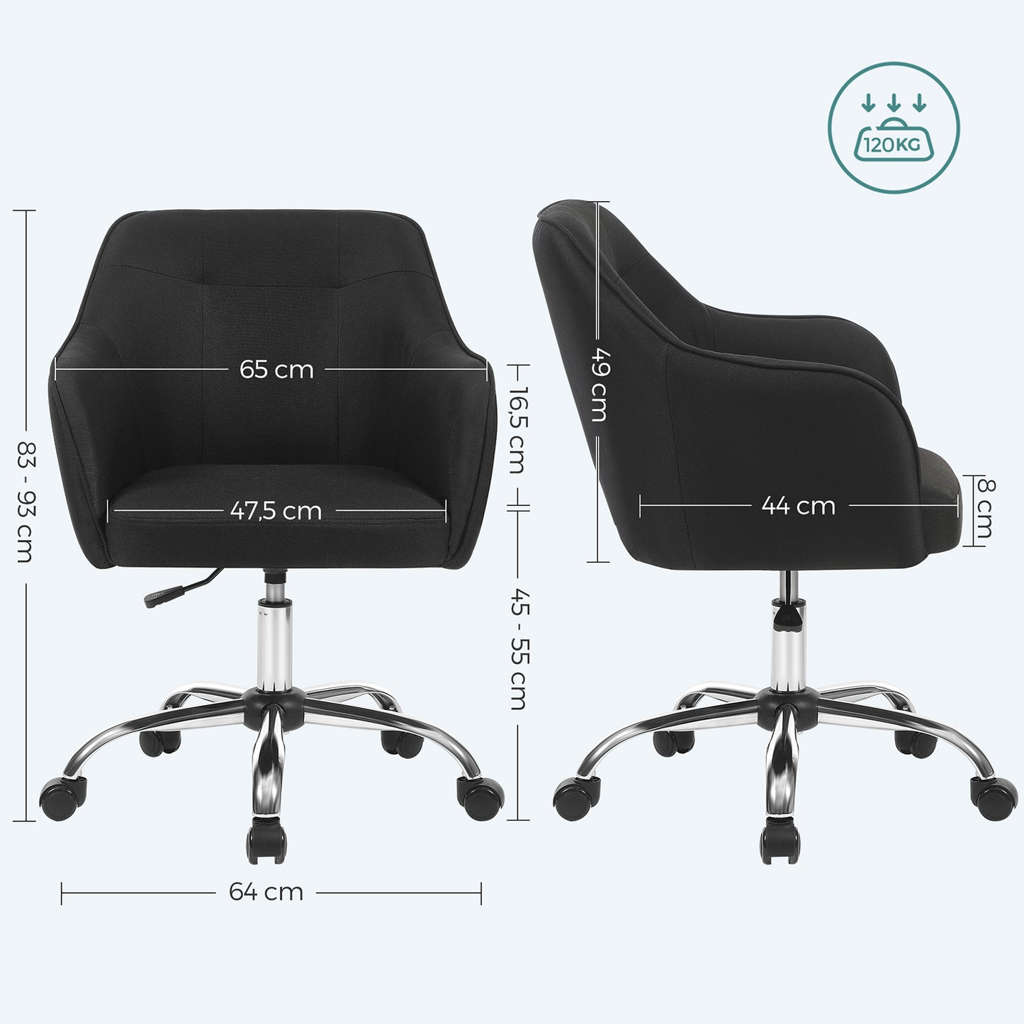 Silla de Estudio Giratoria Negro-SONGMICS