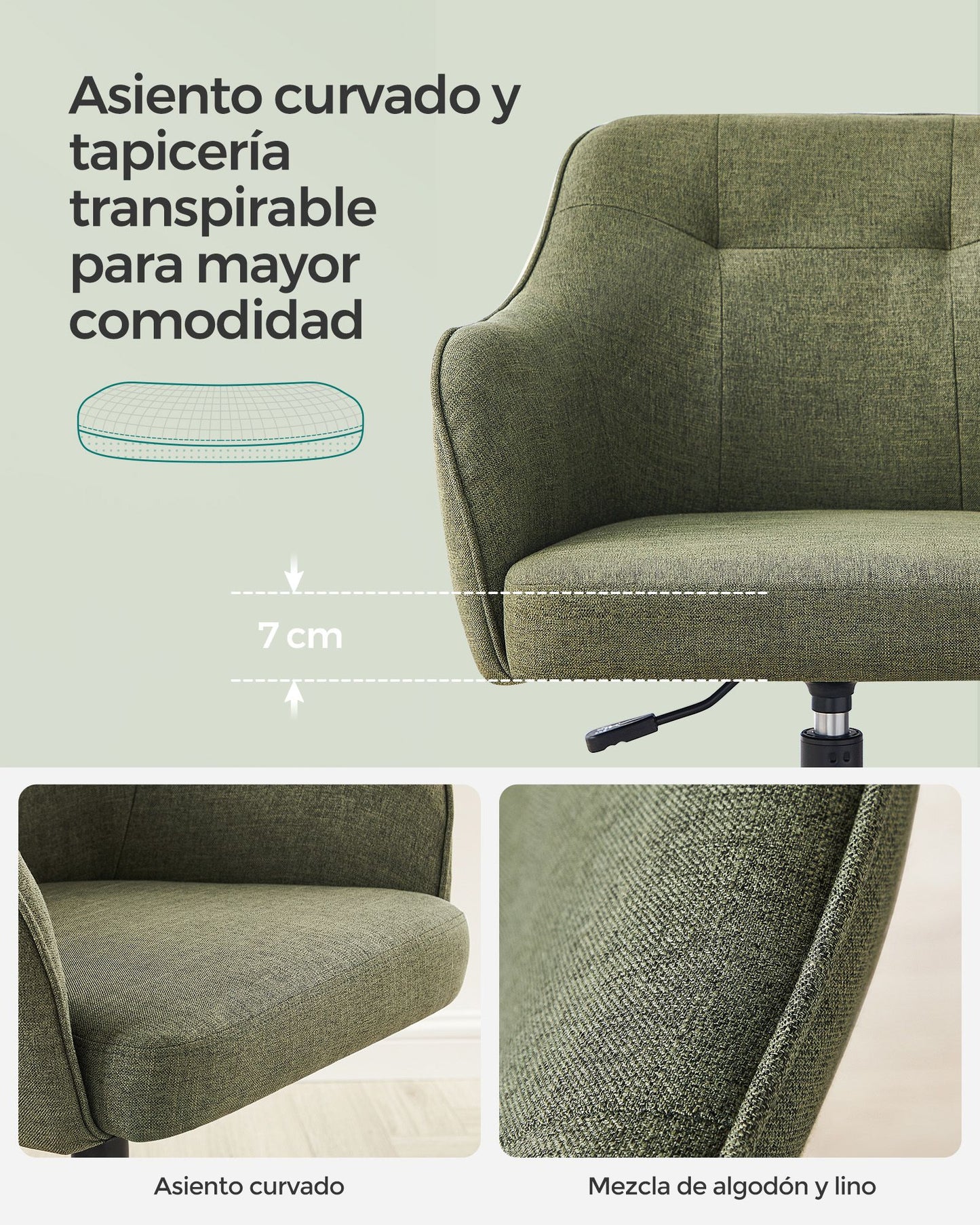 Silla de Estudio Giratoria Altura Ajustable Acero Verde-SONGMICS