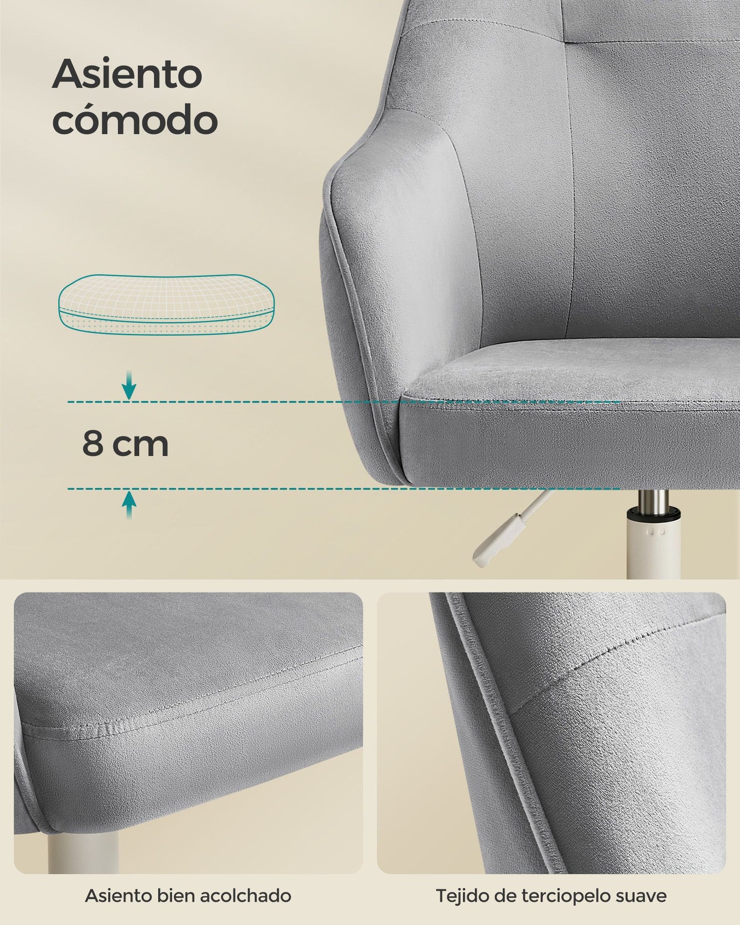 Silla de Estudio Altura Ajustable Gris Paloma-SONGMICS