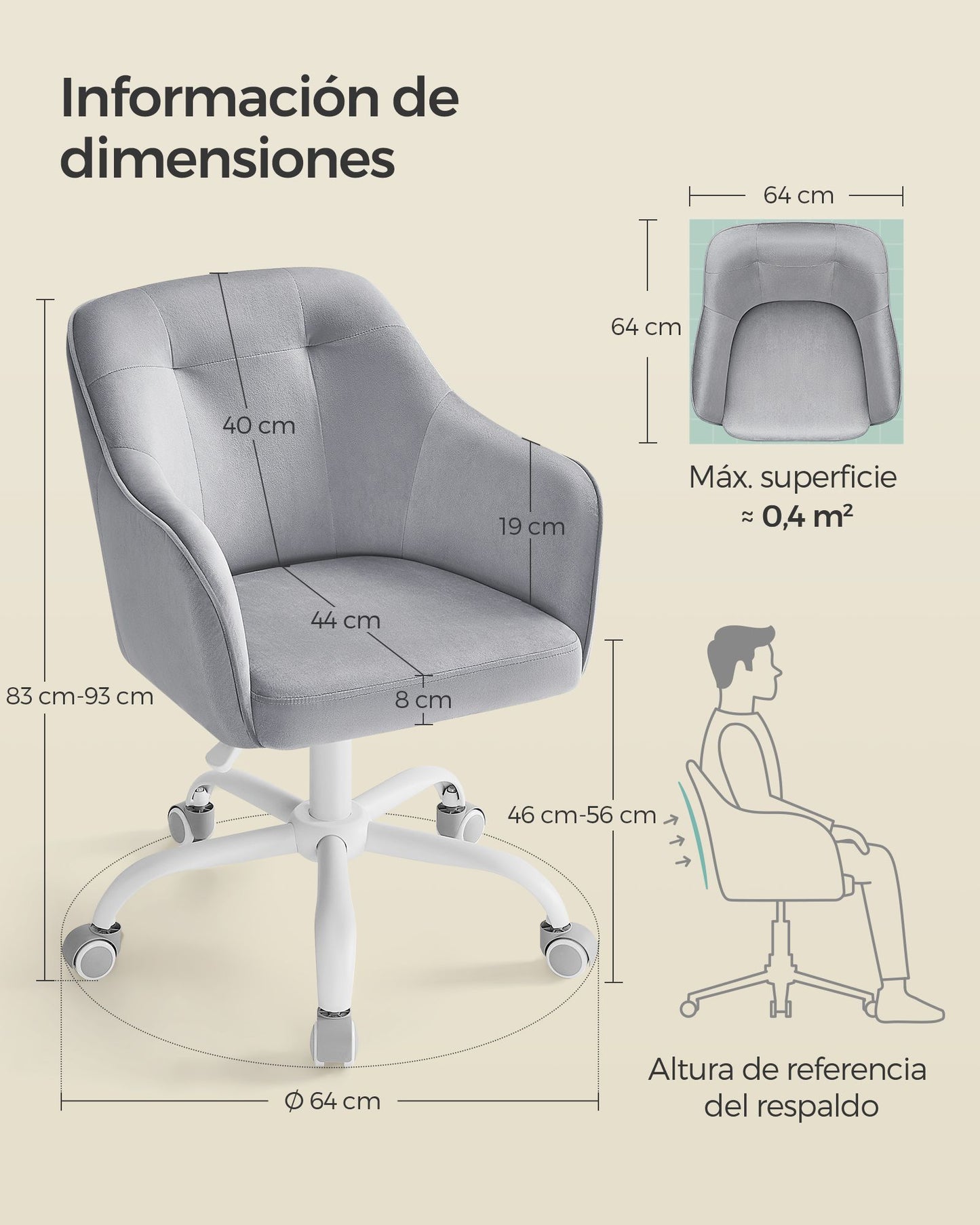 Silla de Estudio Altura Ajustable Gris Paloma-SONGMICS