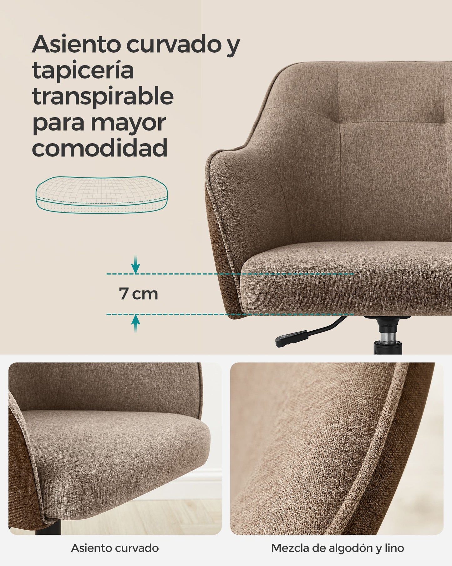 Silla de Estudio Altura Ajustable Transpirable Marrón-SONGMICS