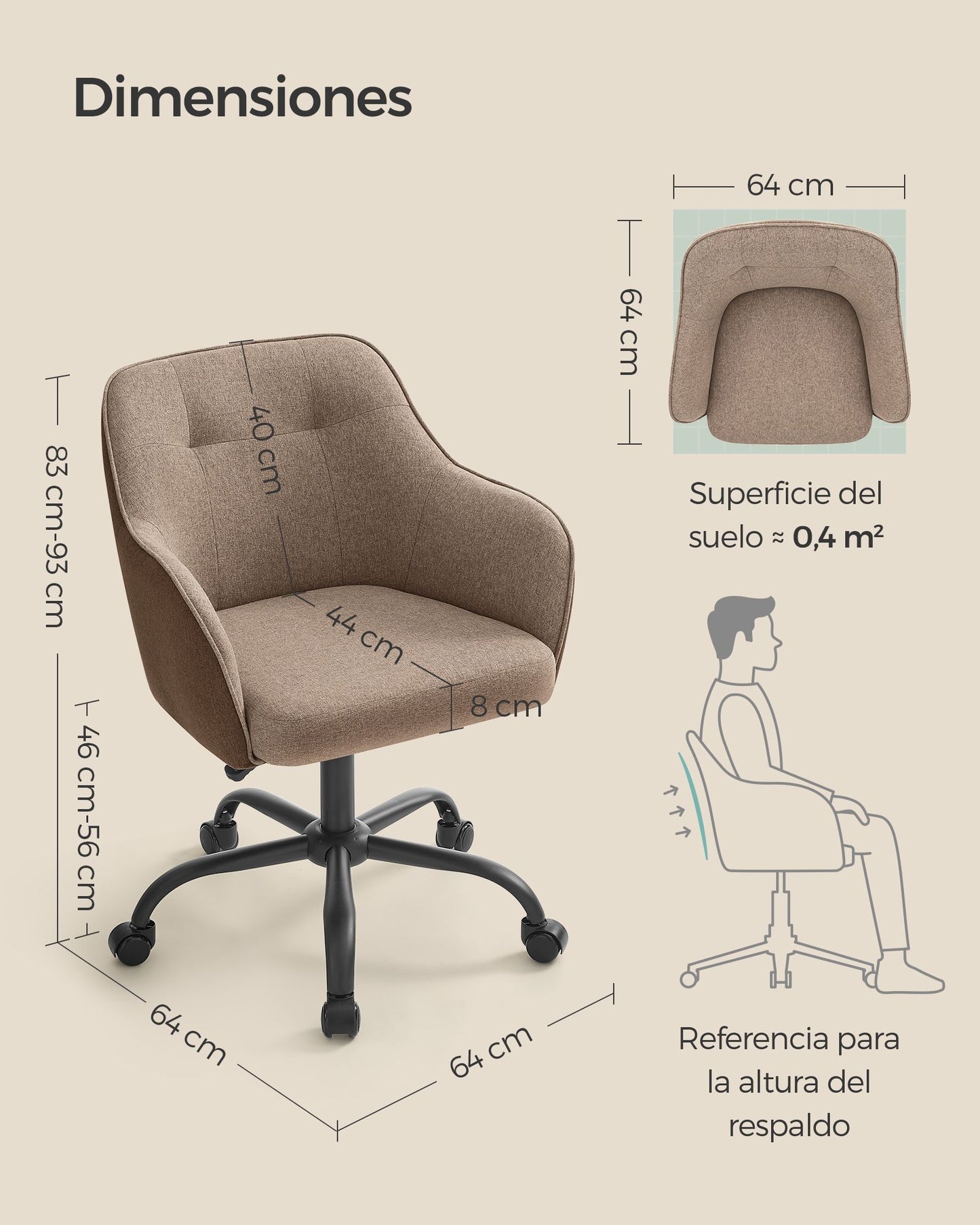 Silla de Estudio Altura Ajustable Transpirable Marrón-SONGMICS