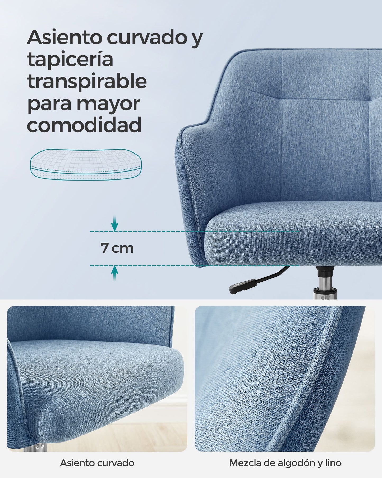 Silla de Estudio Silla Giratoria Altura Ajustable Azul-SONGMICS