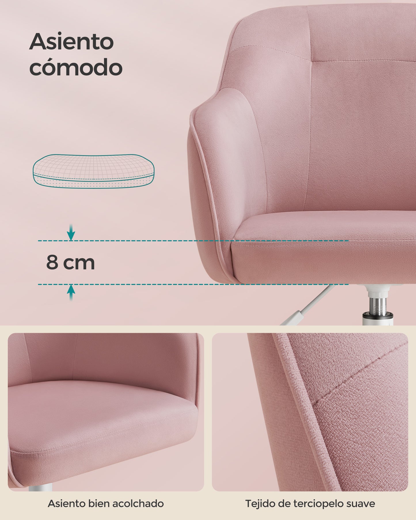 Silla de Estudio Altura Ajustable Rosa Jalea-SONGMICS