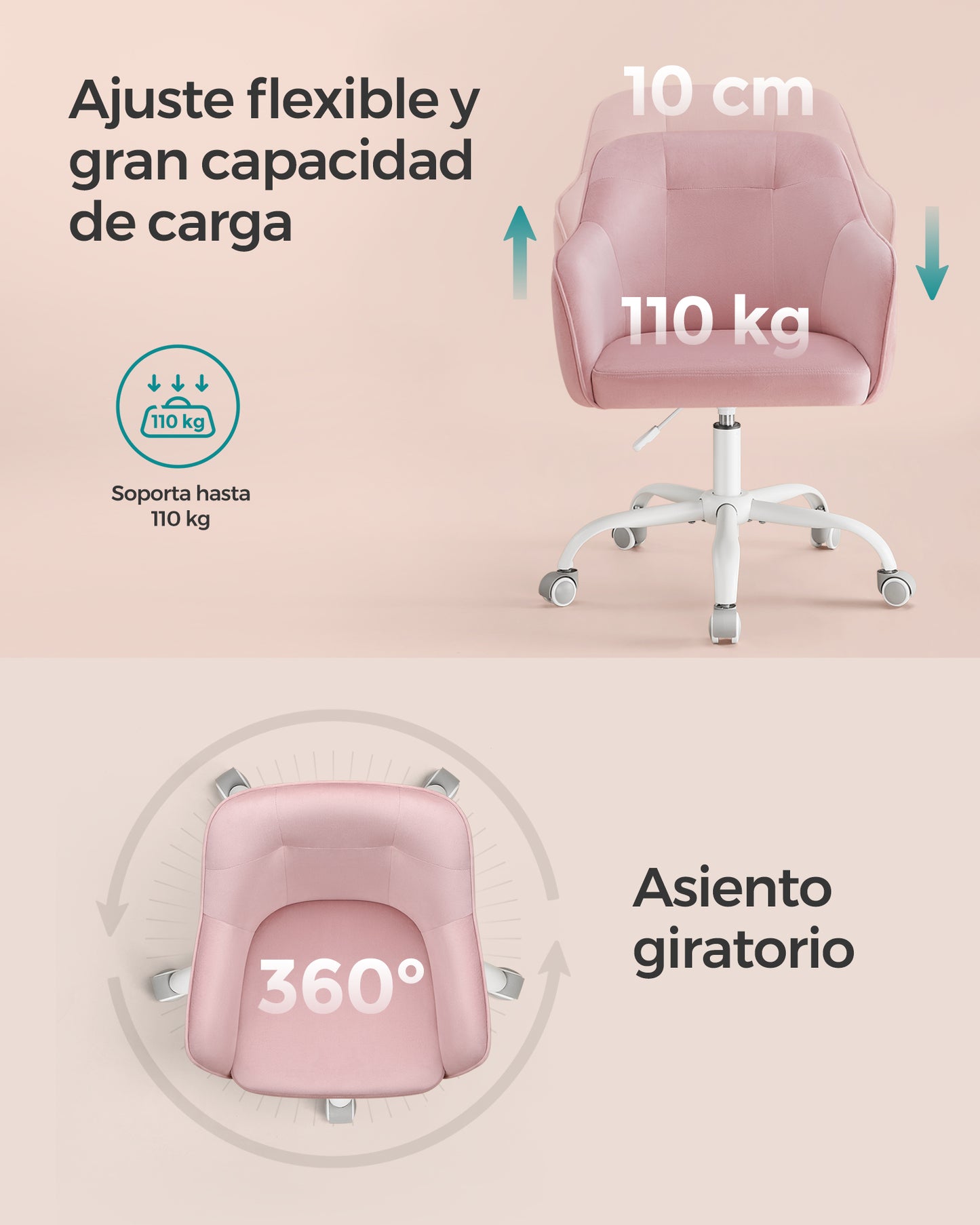 Silla de Estudio Altura Ajustable Rosa Jalea-SONGMICS