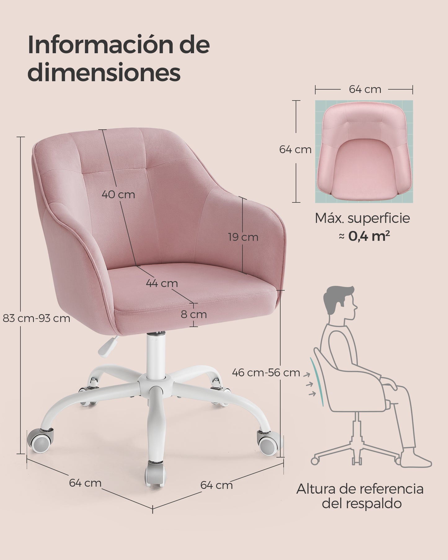 Silla de Estudio Altura Ajustable Rosa Jalea-SONGMICS