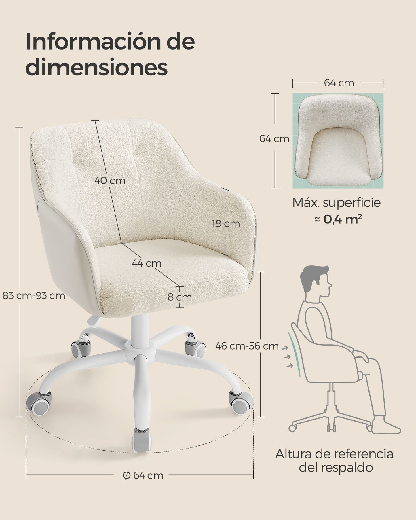 Silla de Estudio Giratoria Altura Ajustable Gris Paloma-SONGMICS