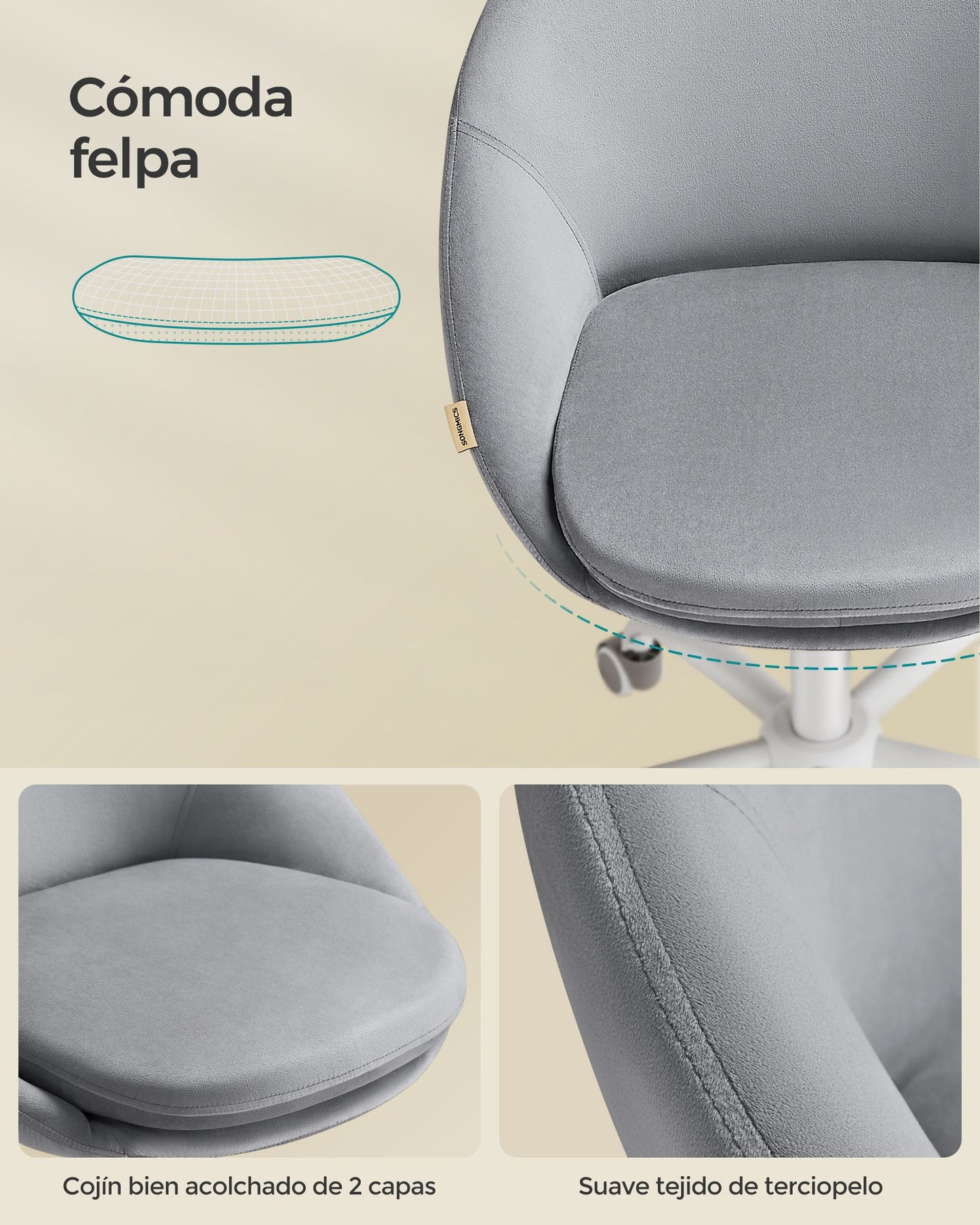 Silla de Oficina en Casa Altura Ajustable Gris Paloma-SONGMICS