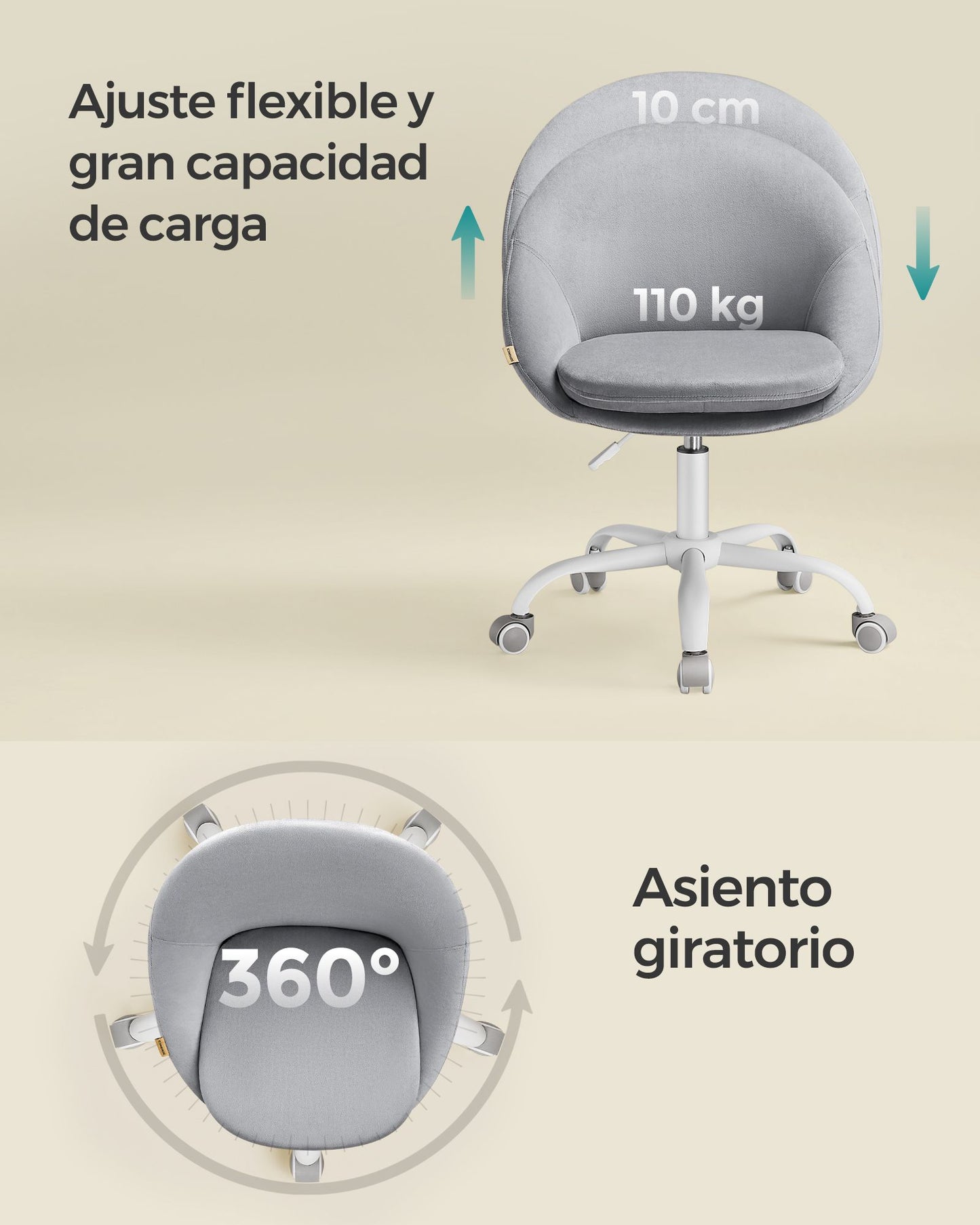 Silla de Oficina en Casa Altura Ajustable Gris Paloma-SONGMICS