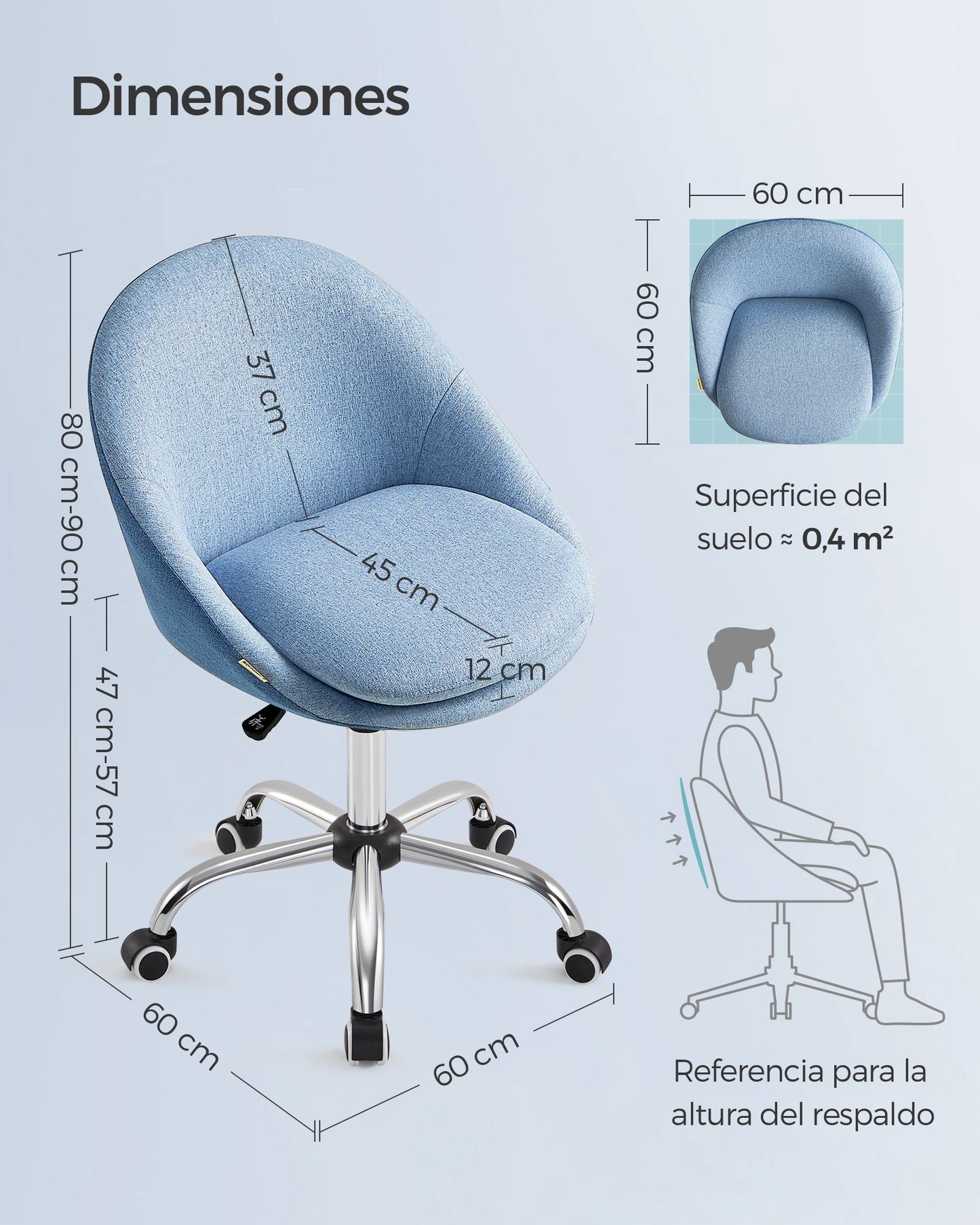 Silla de Oficina en Casa de Algodón y Lino Azul Pálido-SONGMICS