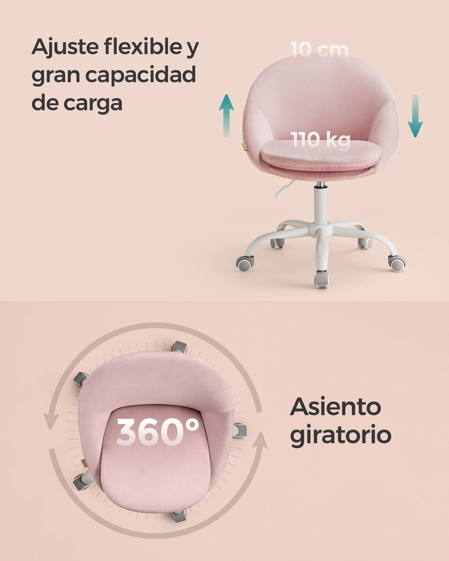 Silla de Oficina en Casa Altura Ajustable Rosa Jalea-SONGMICS