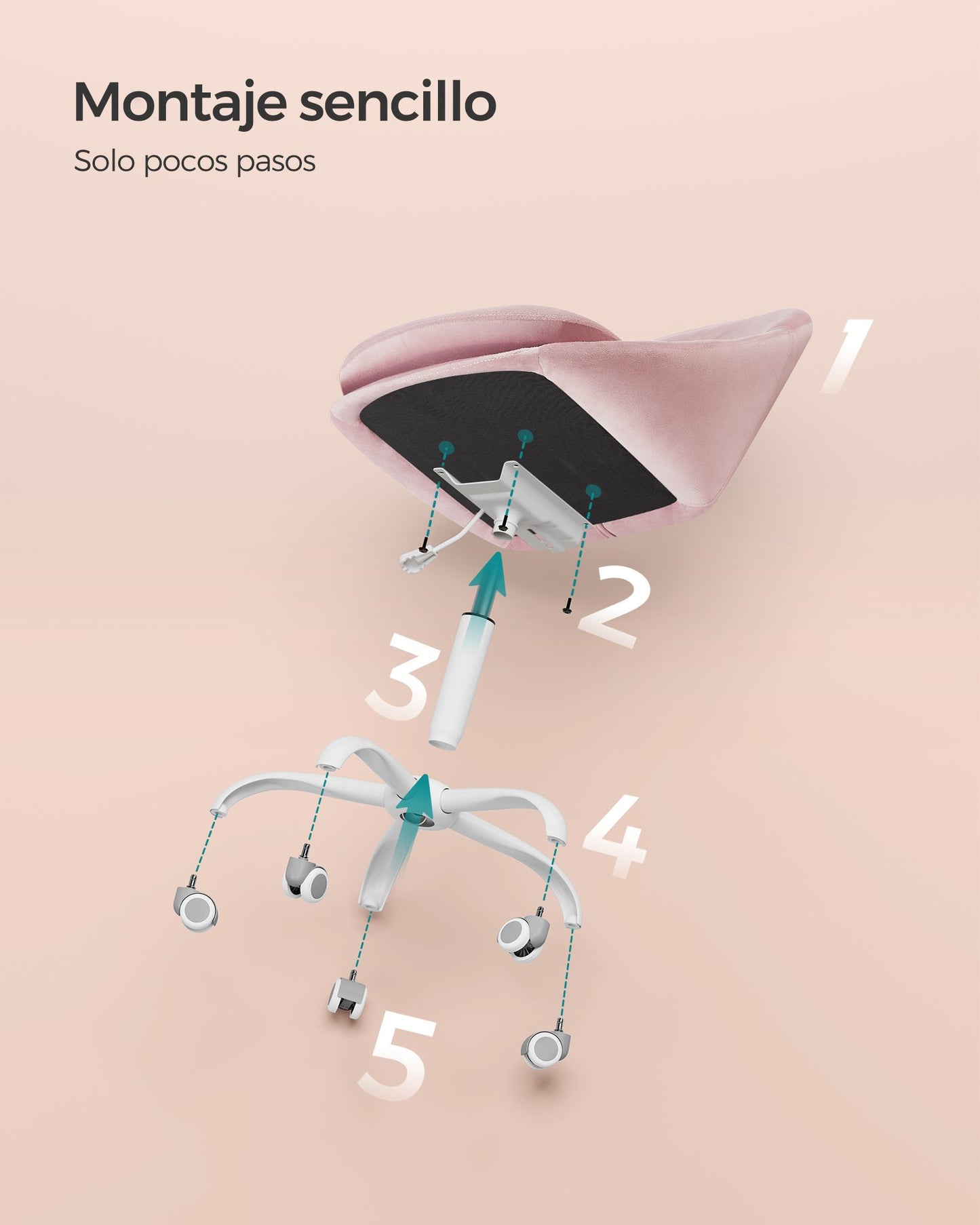 Silla de Oficina en Casa Altura Ajustable Rosa Jalea-SONGMICS