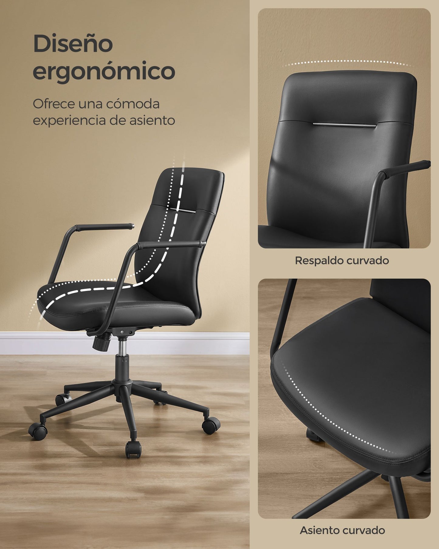 Silla de Oficina Giratoria Superficie de PU Negro Tinta-SONGMICS