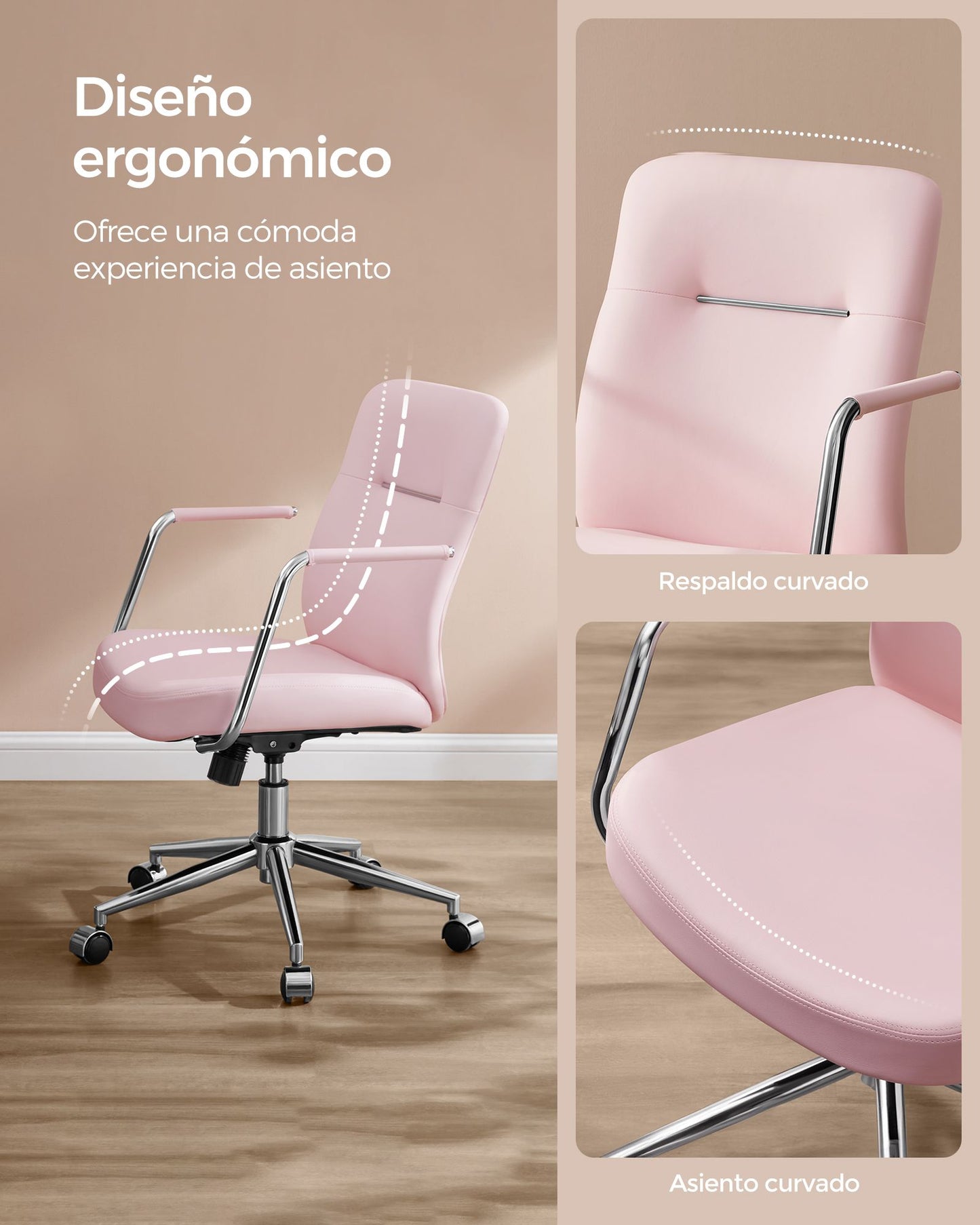 Silla de Oficina Giratoria Altura Ajustable Rosa Pastel-SONGMICS