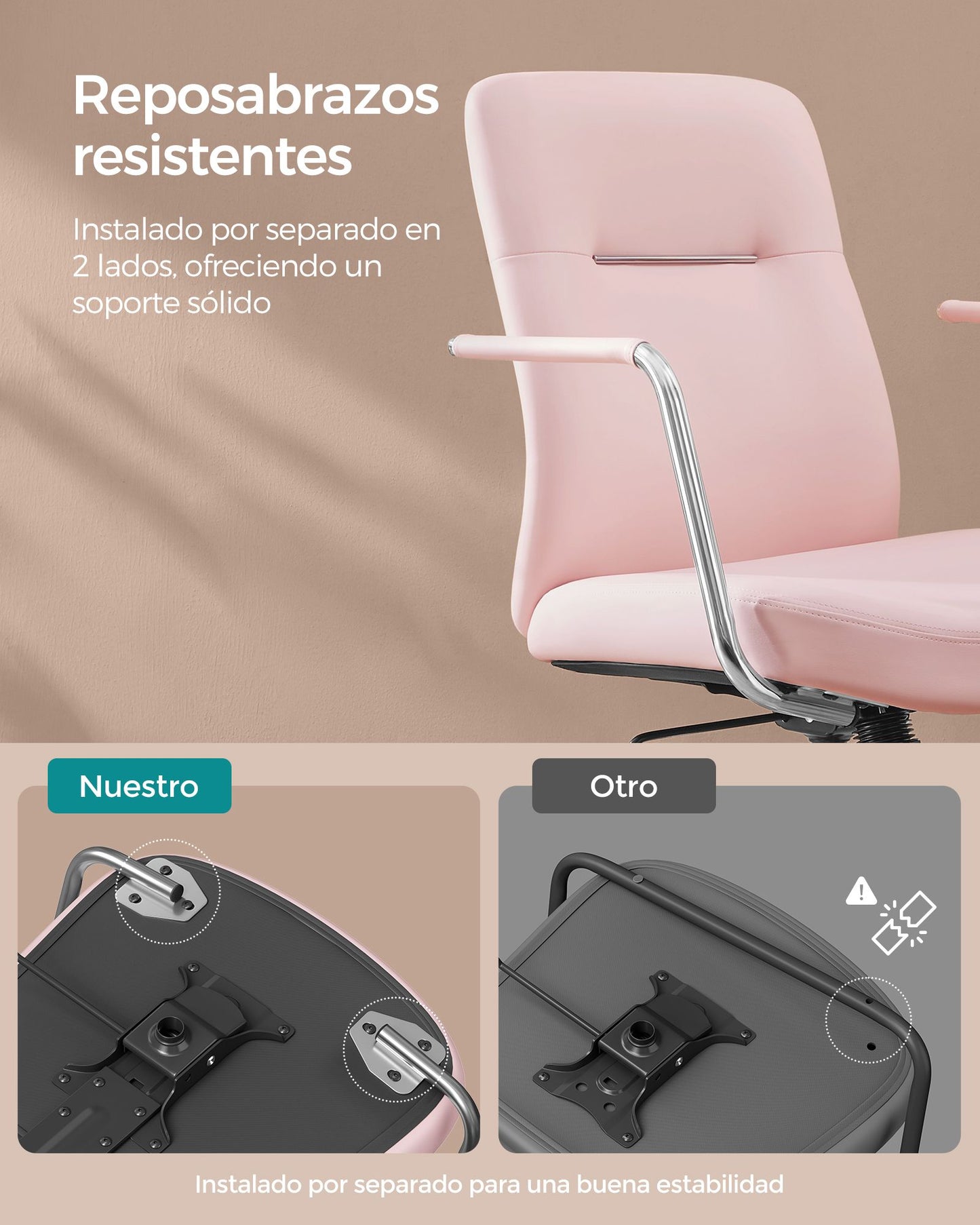 Silla de Oficina Giratoria Altura Ajustable Rosa Pastel-SONGMICS