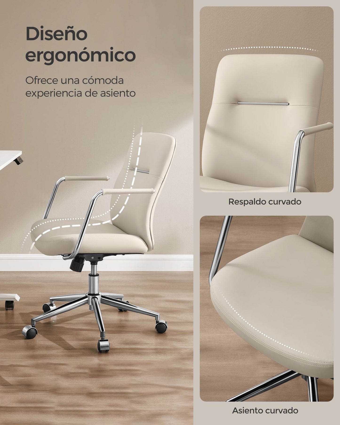 Silla de Oficina Giratoria Altura Ajustable Beige Capuchino-SONGMICS